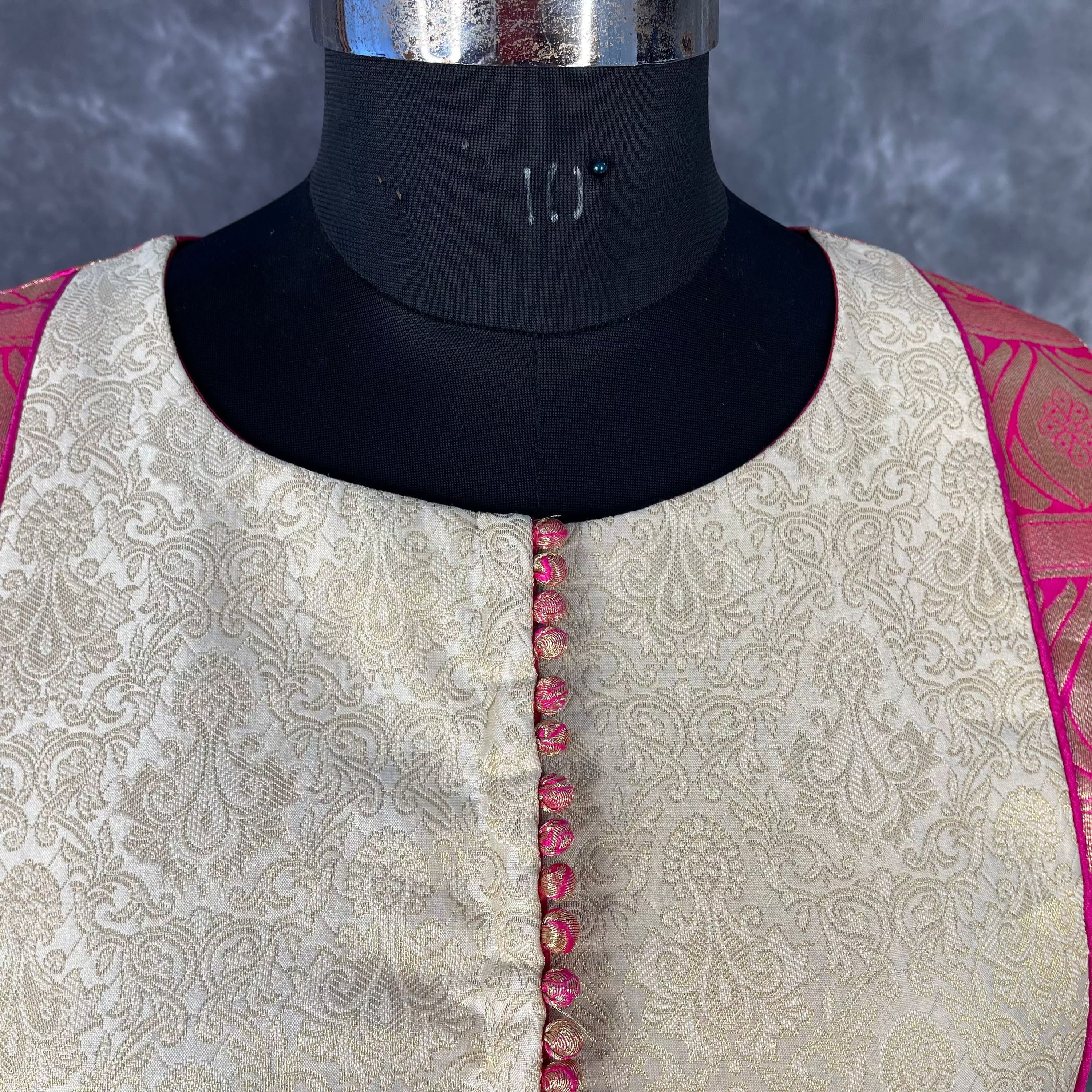 Icy Cool Pink Coloured Broket Silk Ready to Wear Blouse - kapda Tailor - Distacart