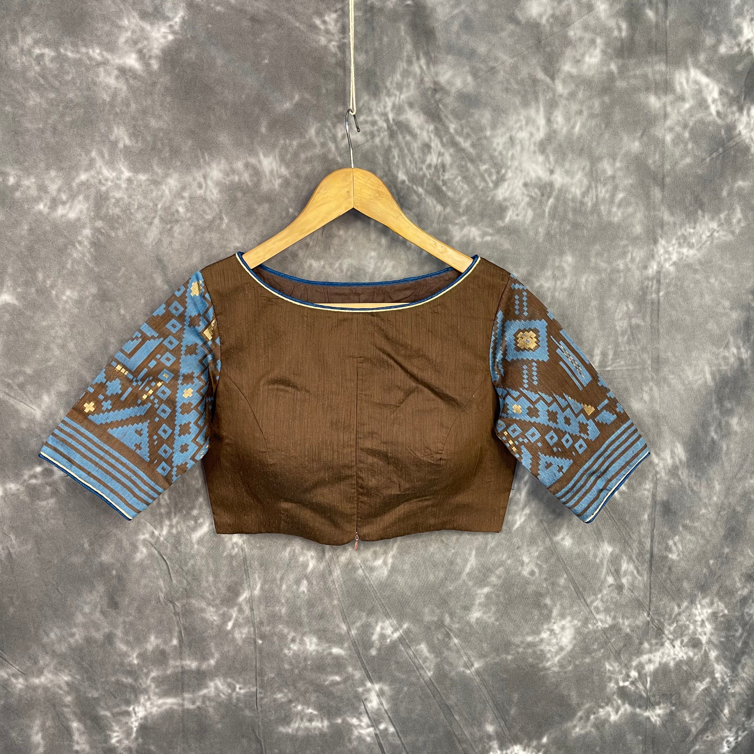 Divine Brown Brown Coloured Chanderi Cotton Weaving Pattern Ready to Wear Blouse - kapda Tailor - Distacart