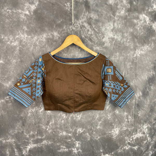 Divine Brown Brown Coloured Chanderi Cotton Weaving Pattern Ready to Wear Blouse - kapda Tailor - Distacart