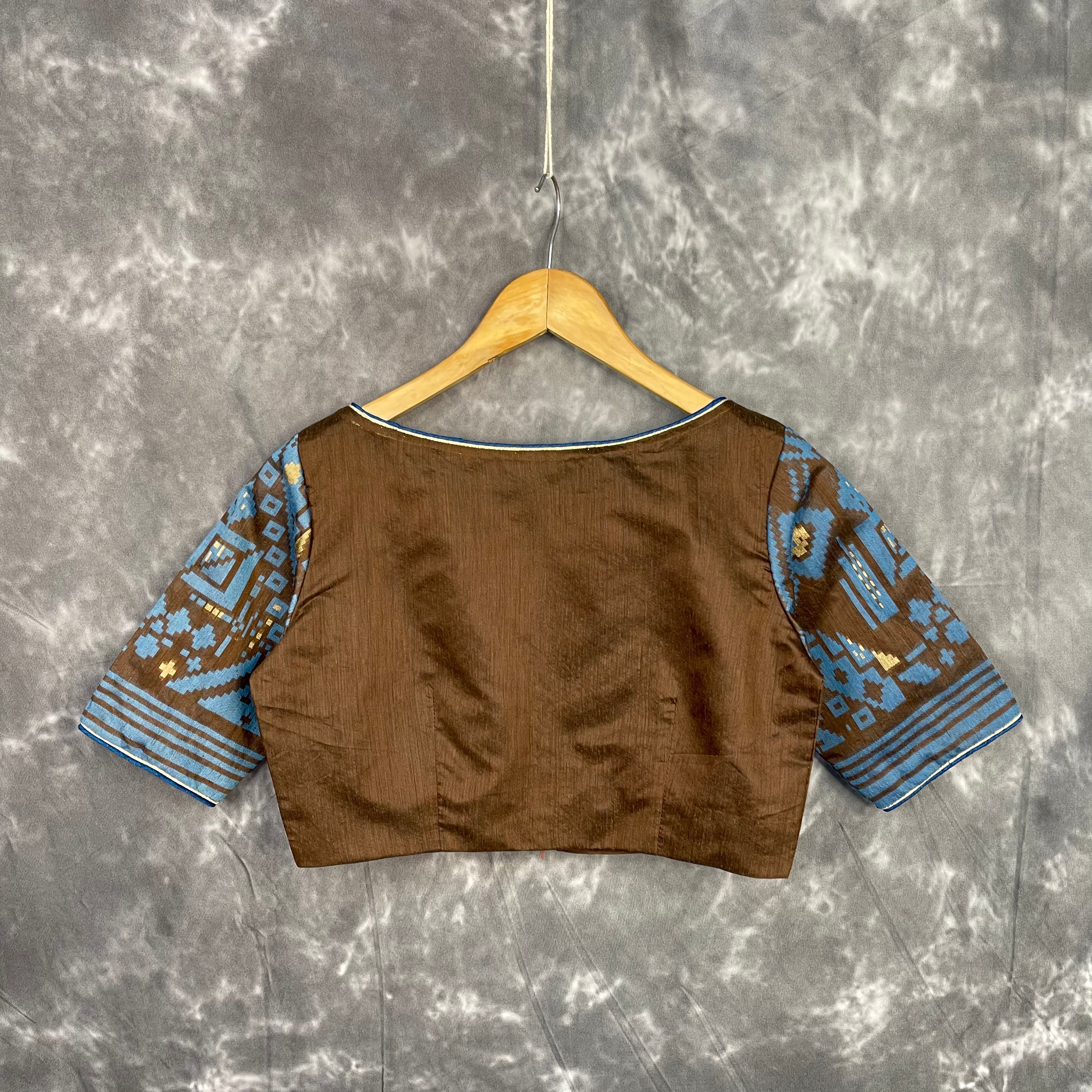 Divine Brown Brown Coloured Chanderi Cotton Weaving Pattern Ready to Wear Blouse - kapda Tailor - Distacart