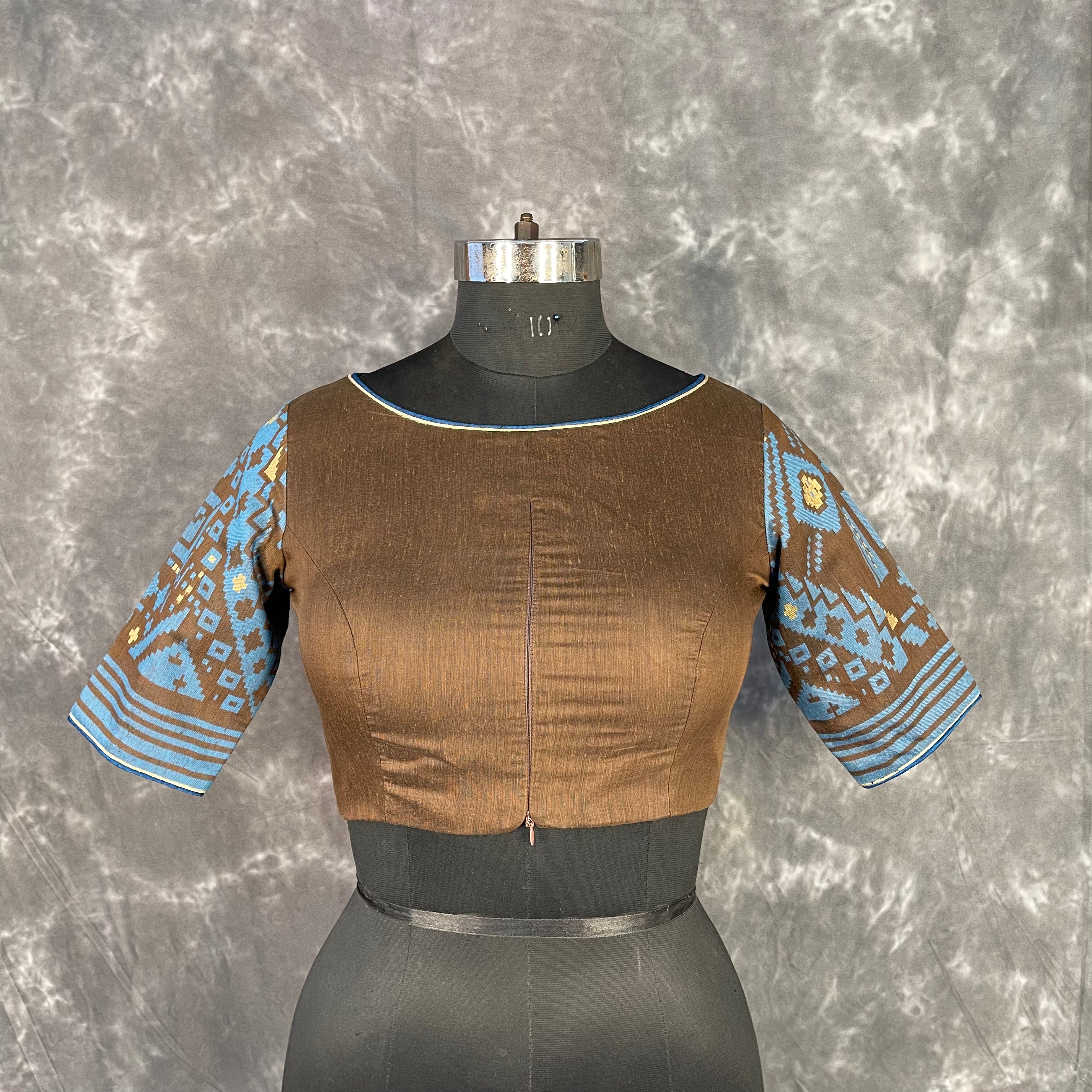 Divine Brown Brown Coloured Chanderi Cotton Weaving Pattern Ready to Wear Blouse - kapda Tailor - Distacart