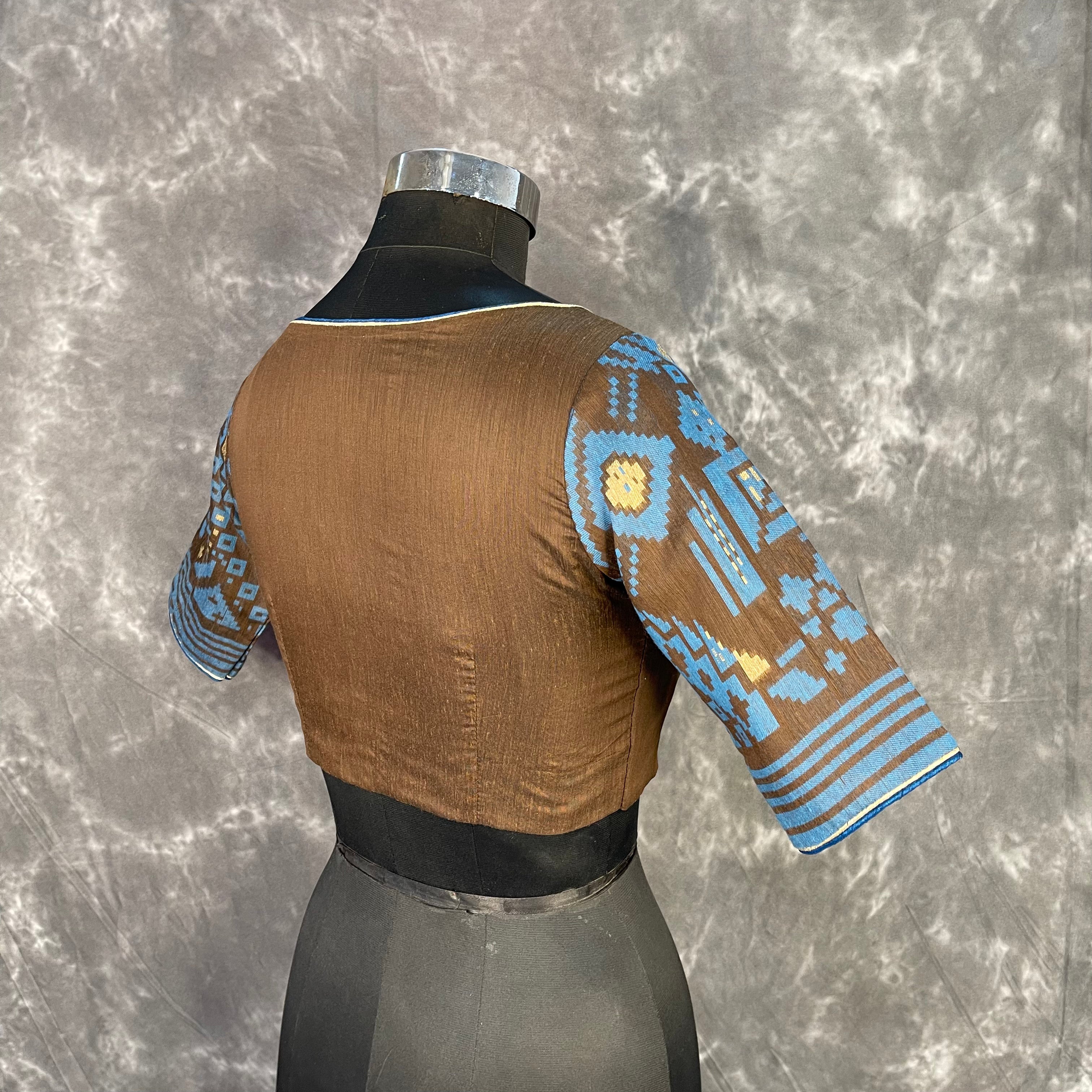 Divine Brown Brown Coloured Chanderi Cotton Weaving Pattern Ready to Wear Blouse - kapda Tailor - Distacart