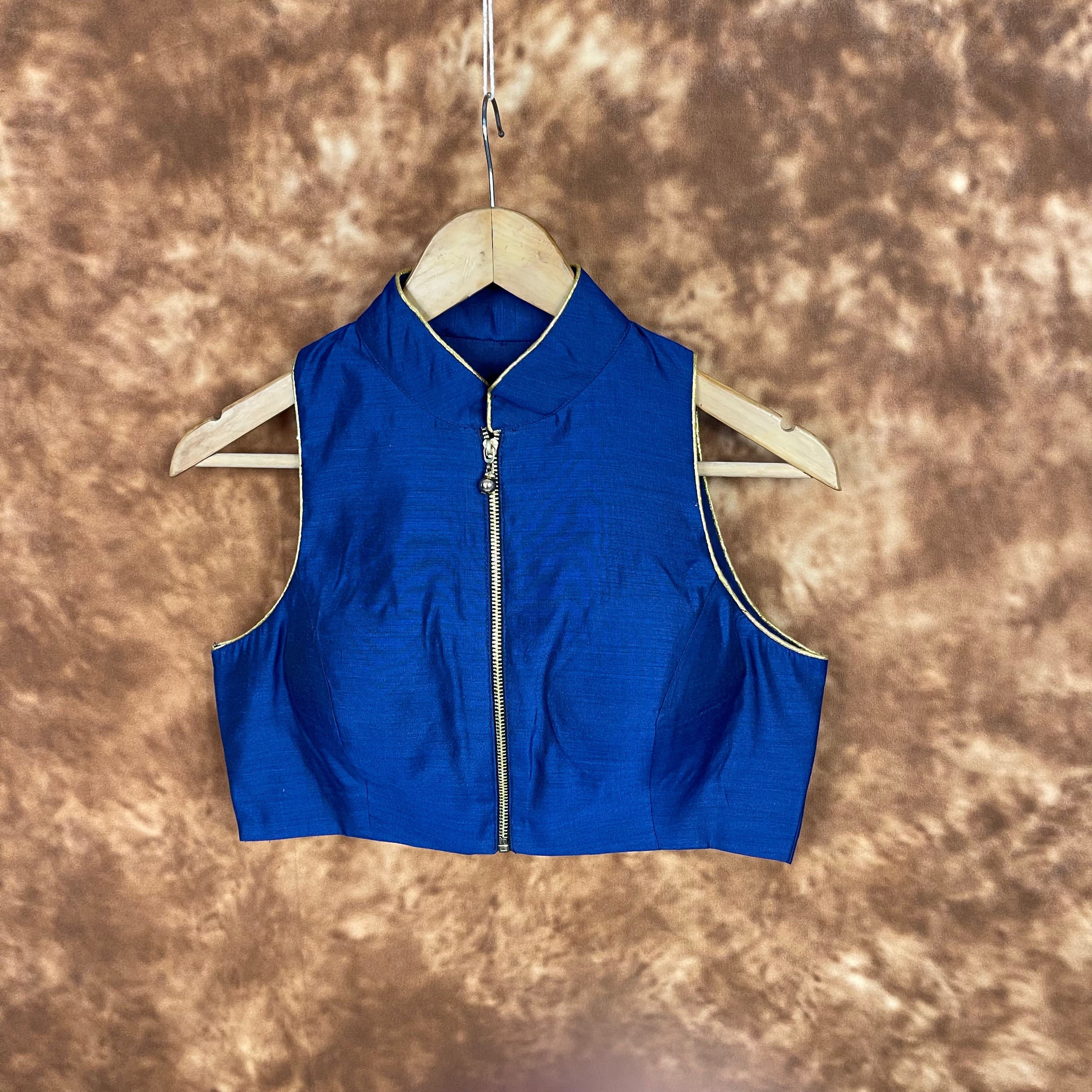 Cut Piece Fashion Royal Blue Coloured Silk Ready to Wear Blouse - kapda Tailor - Distacart