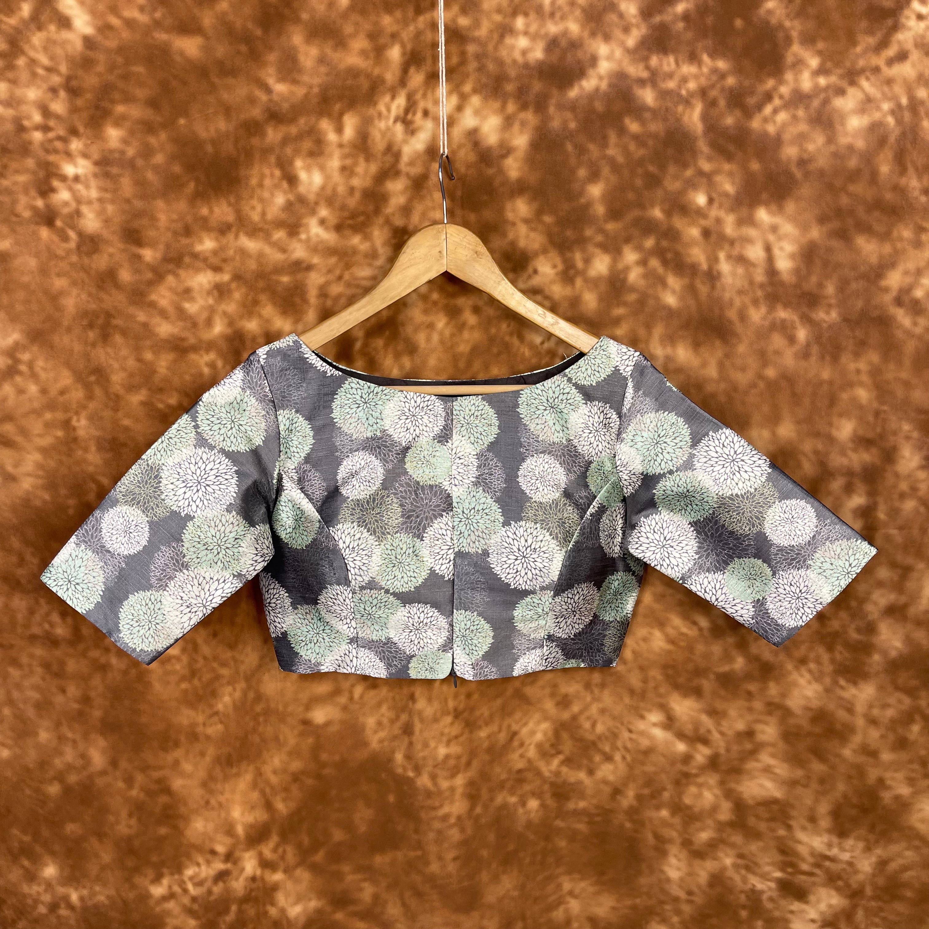 Festive Rush Grey Coloured Silk Ready to Wear Blouse - kapda Tailor - Distacart