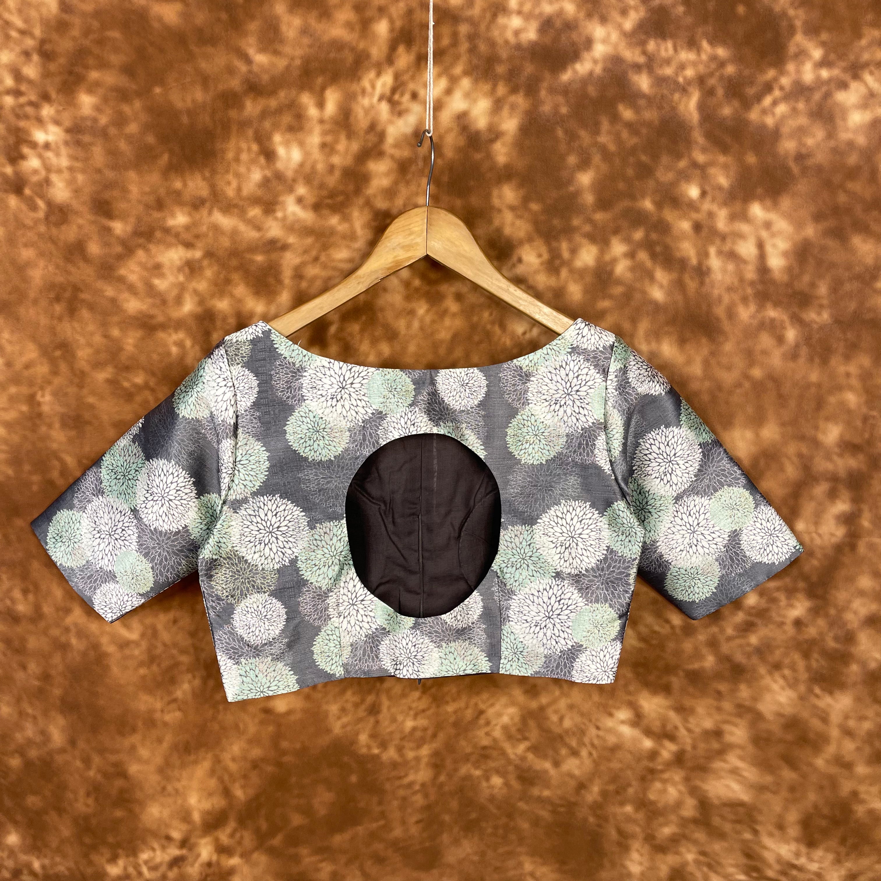 Festive Rush Grey Coloured Silk Ready to Wear Blouse - kapda Tailor - Distacart