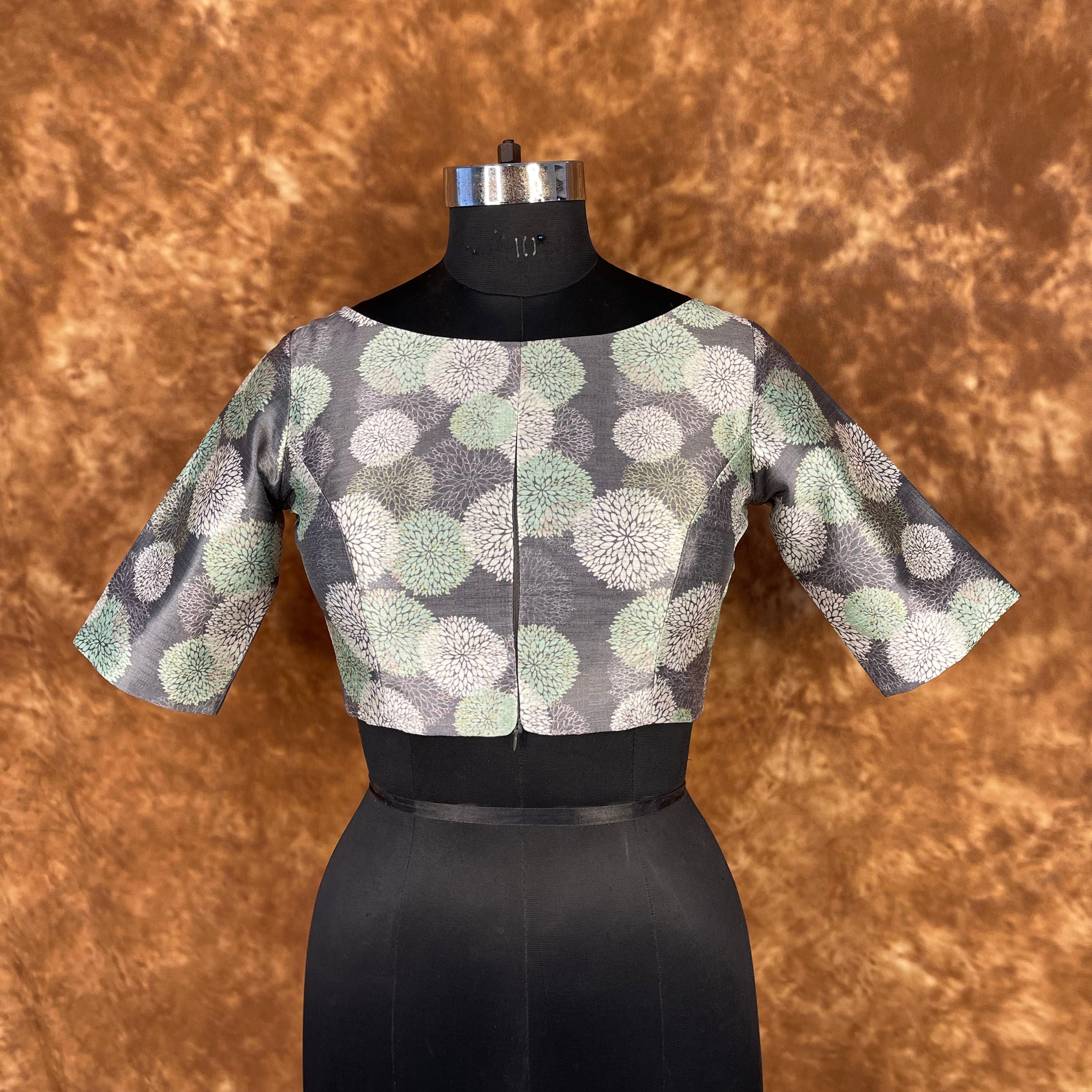 Festive Rush Grey Coloured Silk Ready to Wear Blouse - kapda Tailor - Distacart