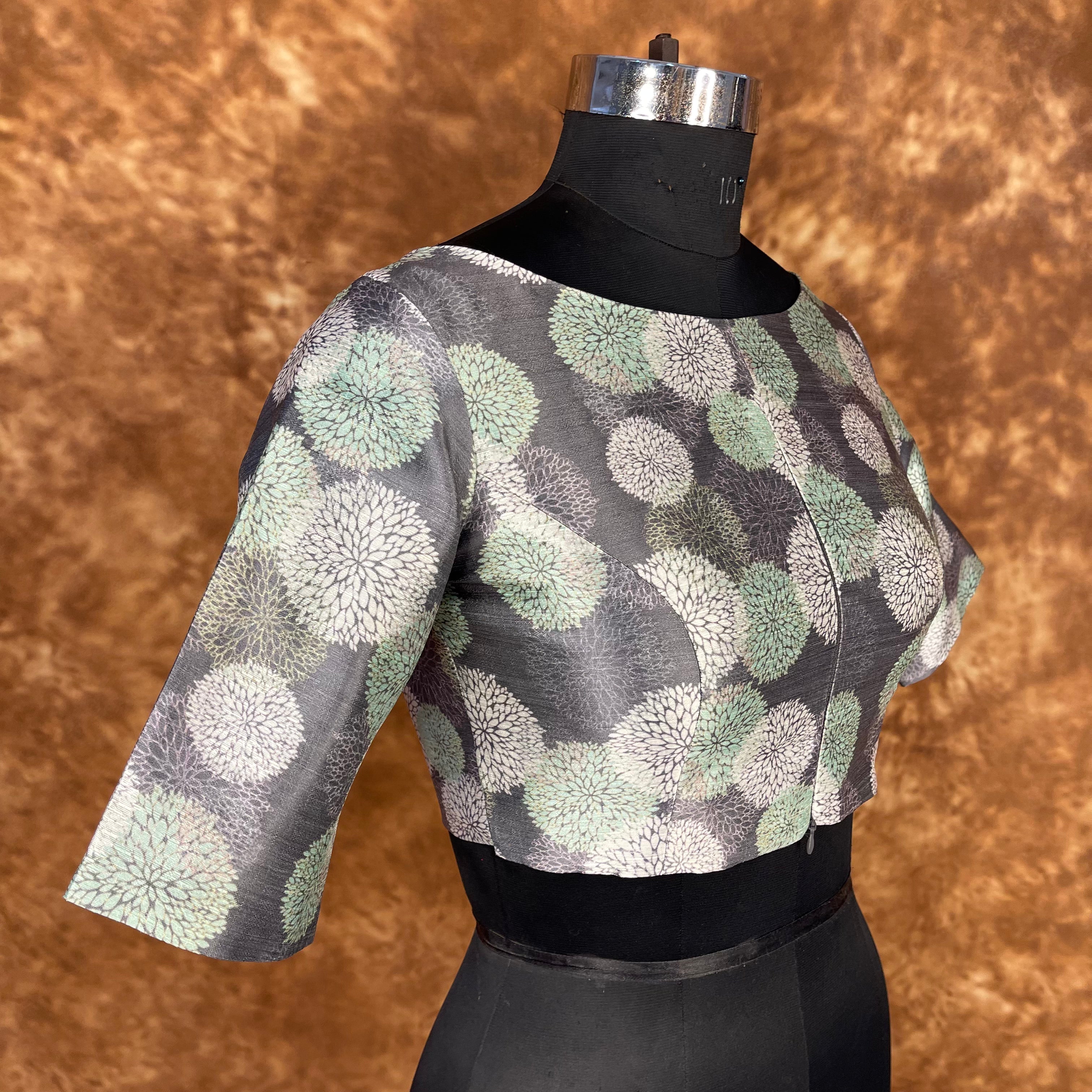 Festive Rush Grey Coloured Silk Ready to Wear Blouse - kapda Tailor - Distacart