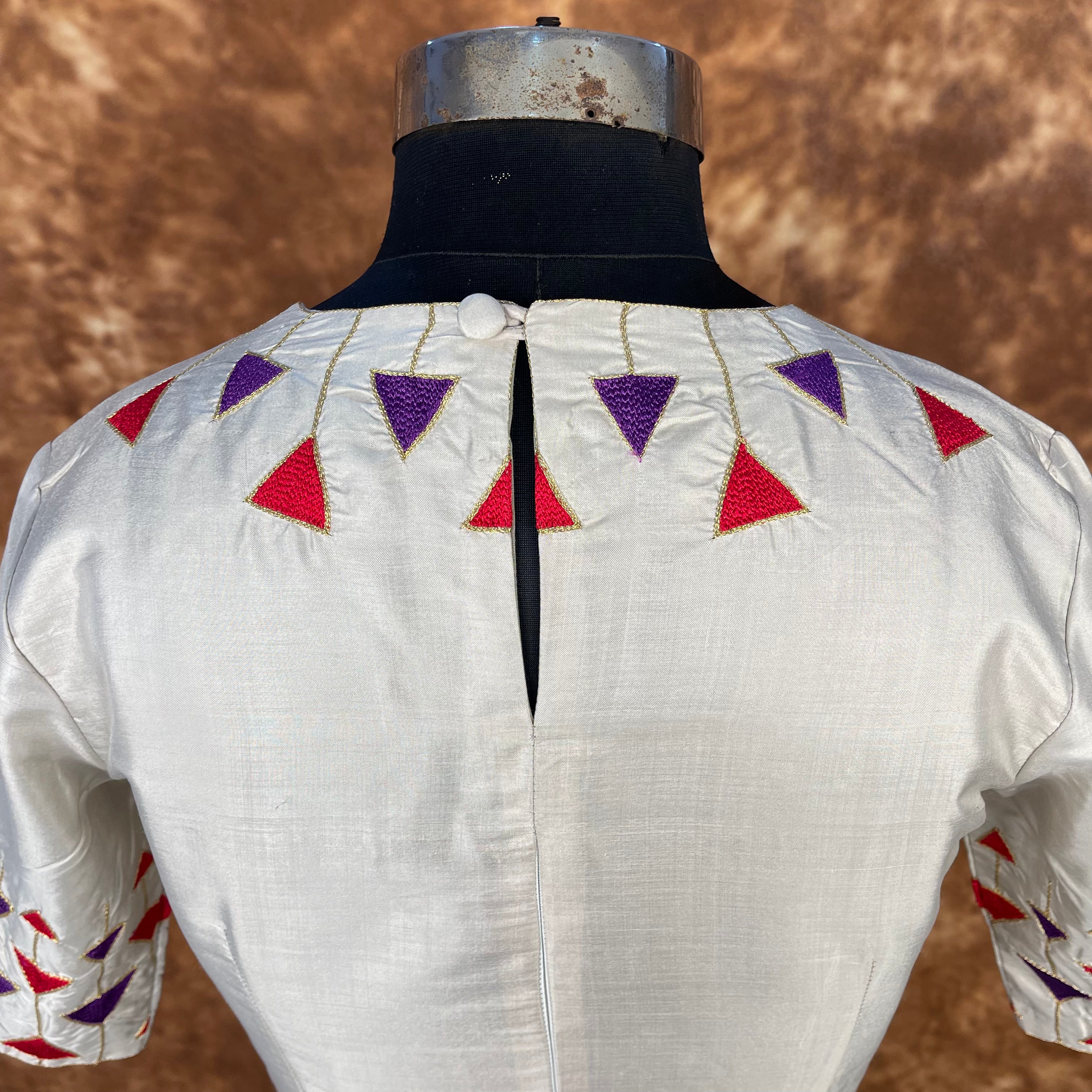 Silk Triangle Cream Coloured Silk Ready to Wear Blouse - kapda Tailor - Distacart