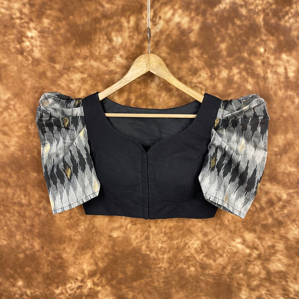 Aurora Black Black Coloured Cotton / Chanderi Ready to Wear Blouse - kapda Tailor - Distacart