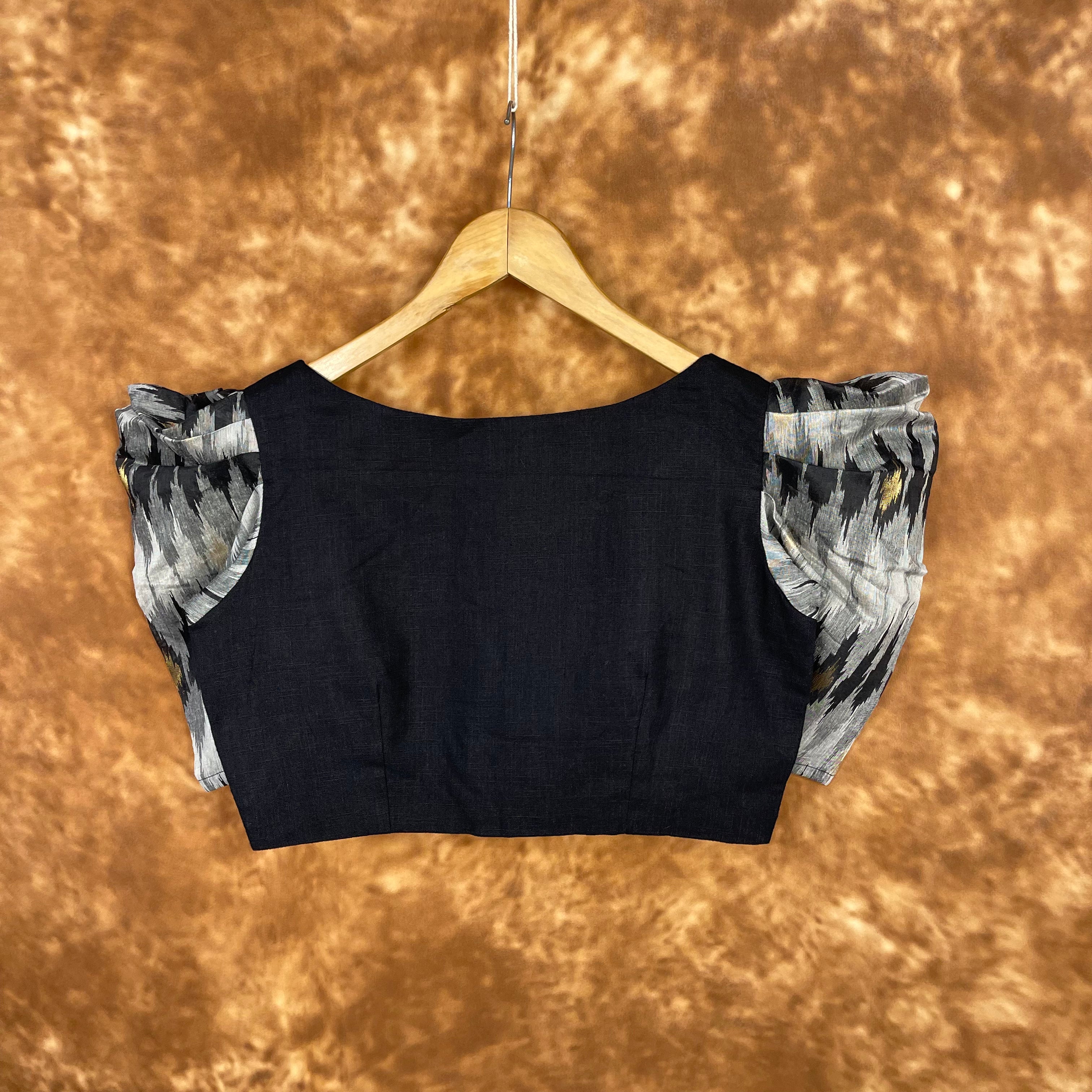 Aurora Black Black Coloured Cotton / Chanderi Ready to Wear Blouse - kapda Tailor - Distacart