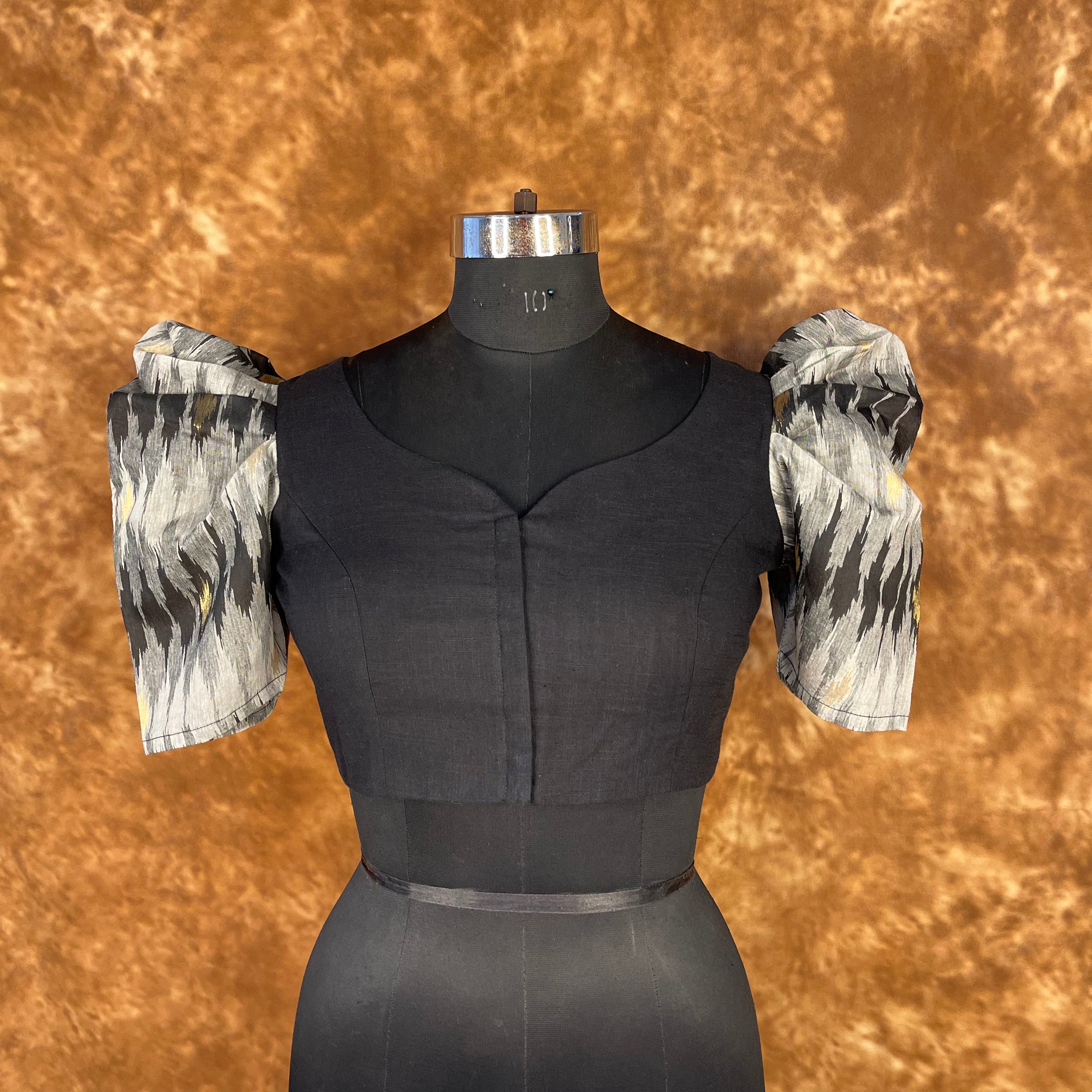 Aurora Black Black Coloured Cotton / Chanderi Ready to Wear Blouse - kapda Tailor - Distacart