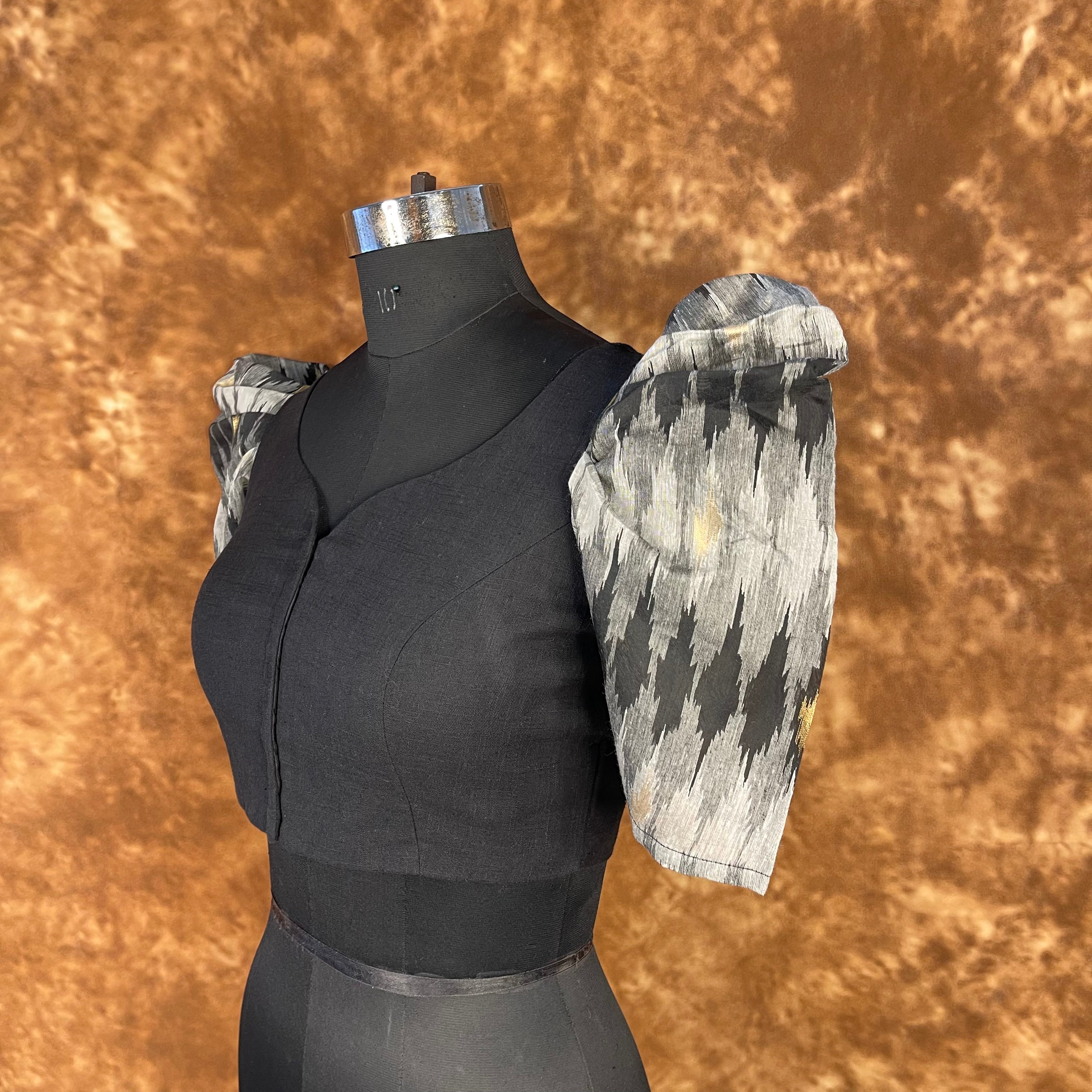 Aurora Black Black Coloured Cotton / Chanderi Ready to Wear Blouse - kapda Tailor - Distacart