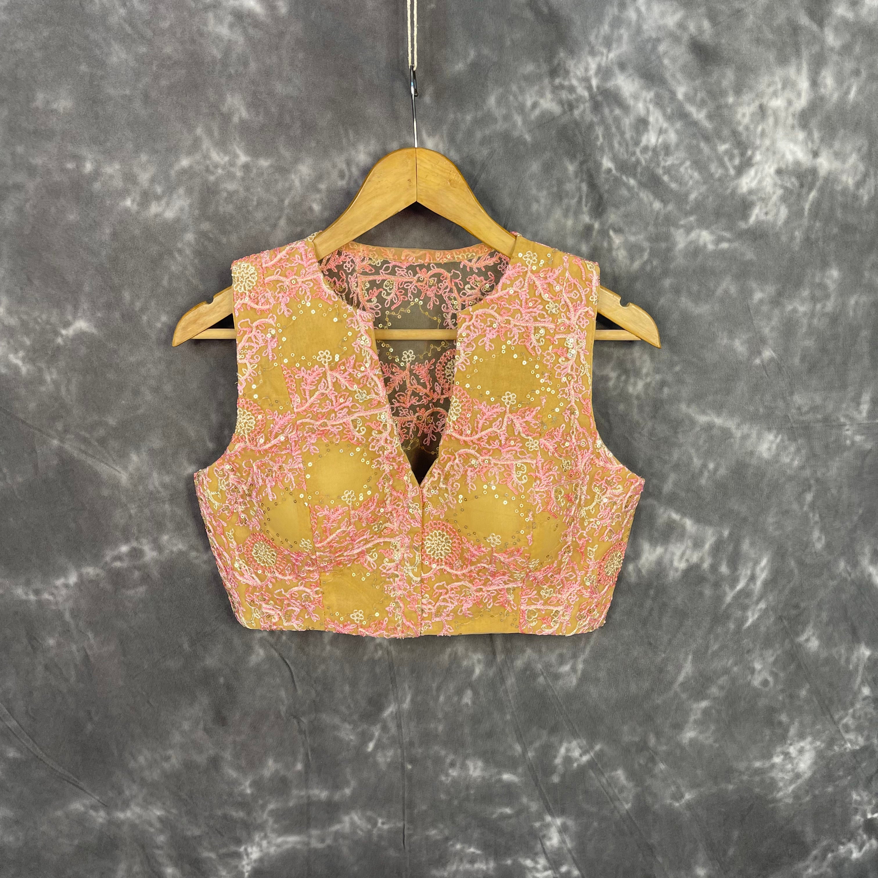 Parchment Pink Pink Coloured Net With Embroidrey Ready to Wear Blouse - kapda Tailor - Distacart