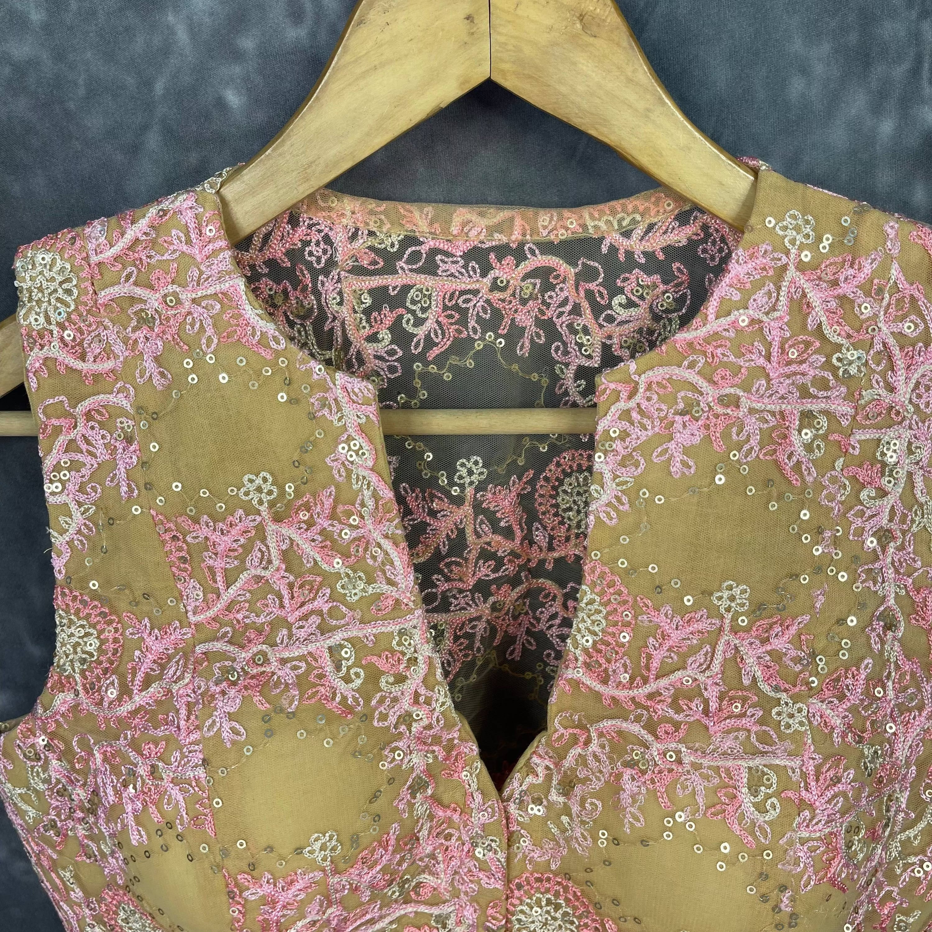 Parchment Pink Pink Coloured Net With Embroidrey Ready to Wear Blouse - kapda Tailor - Distacart