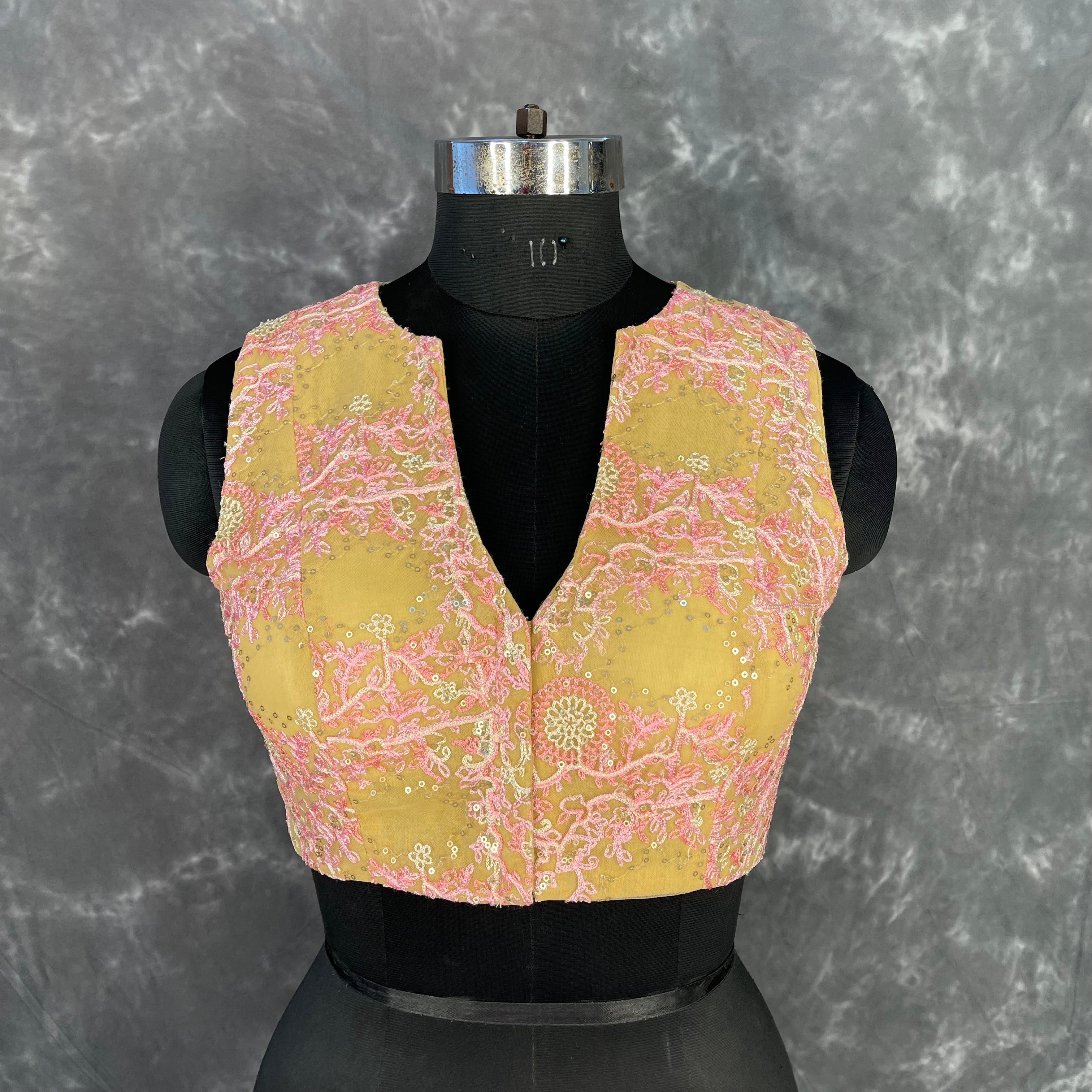 Parchment Pink Pink Coloured Net With Embroidrey Ready to Wear Blouse - kapda Tailor - Distacart
