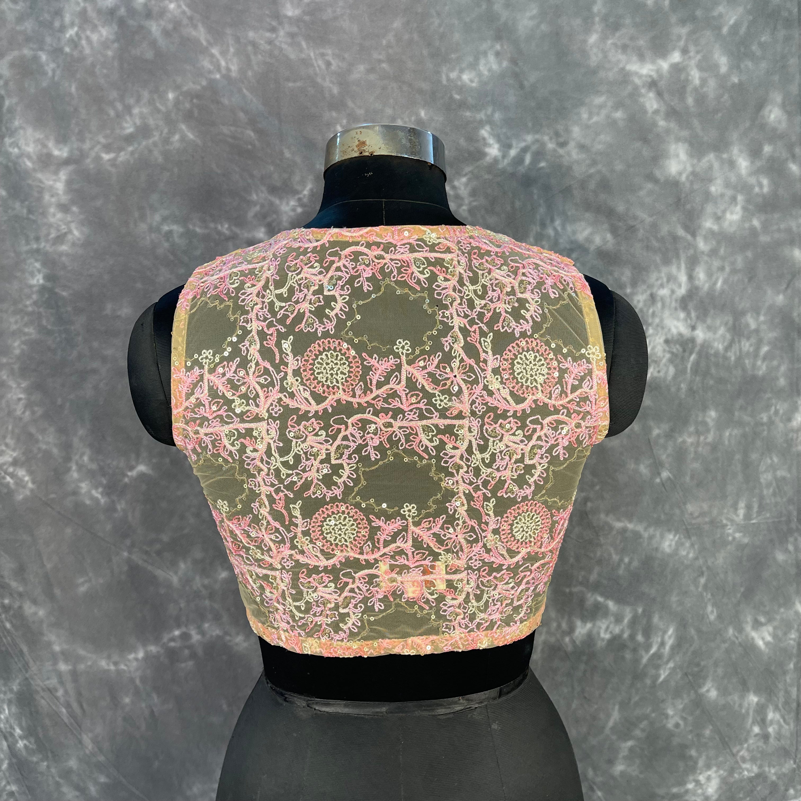 Parchment Pink Pink Coloured Net With Embroidrey Ready to Wear Blouse - kapda Tailor - Distacart