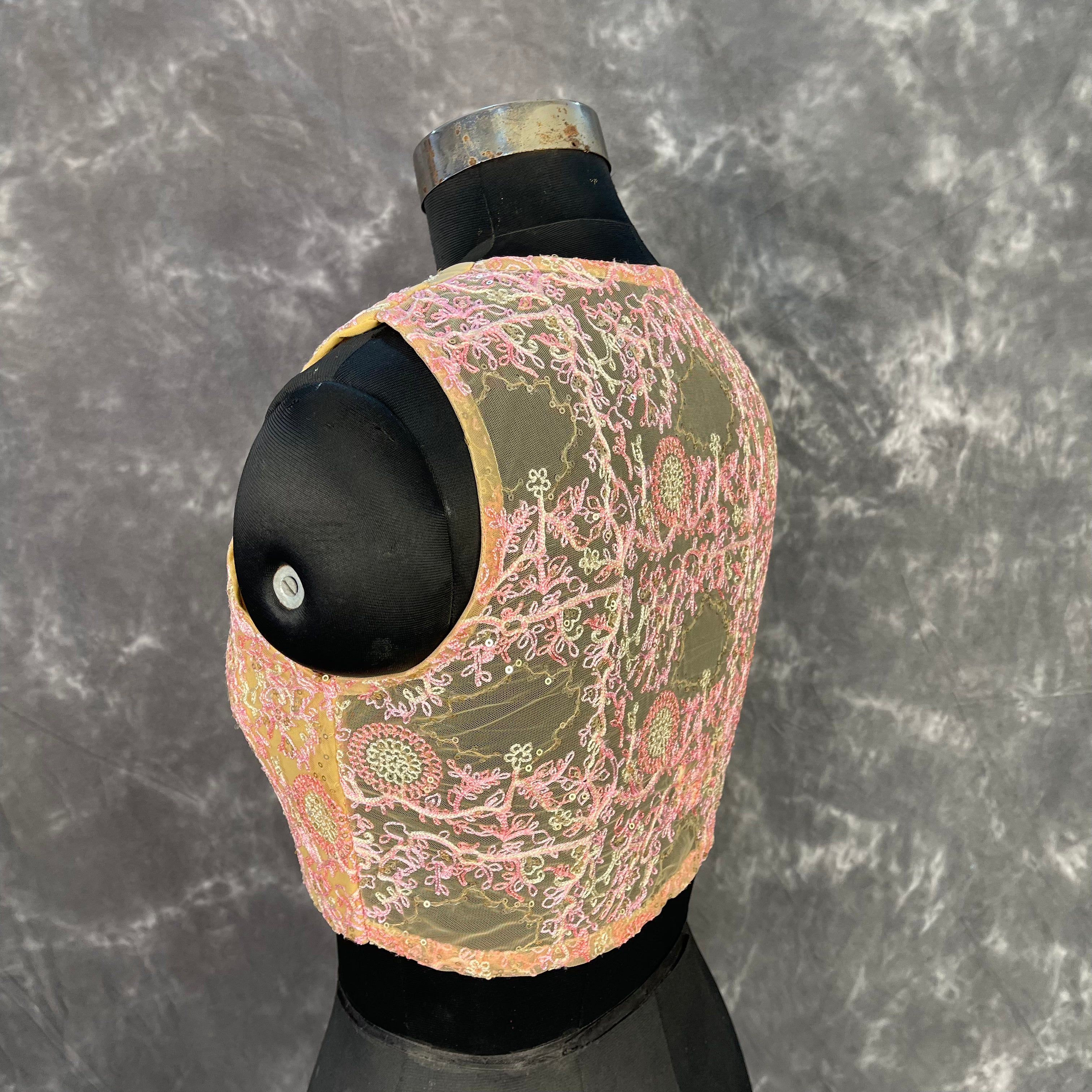 Parchment Pink Pink Coloured Net With Embroidrey Ready to Wear Blouse - kapda Tailor - Distacart
