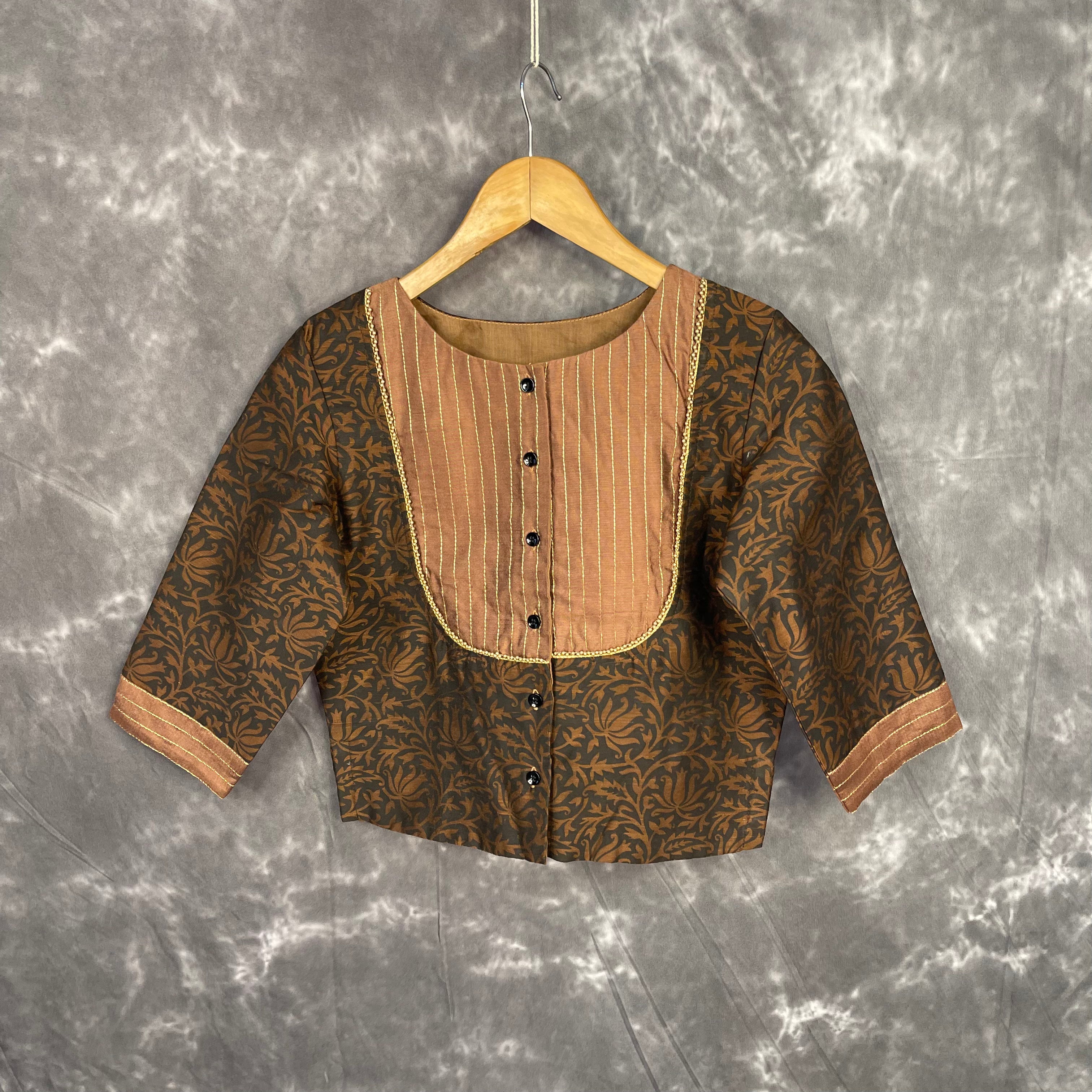Wood Wish Brown Coloured Cotton Silk Ready to Wear Blouse - kapda Tailor - Distacart
