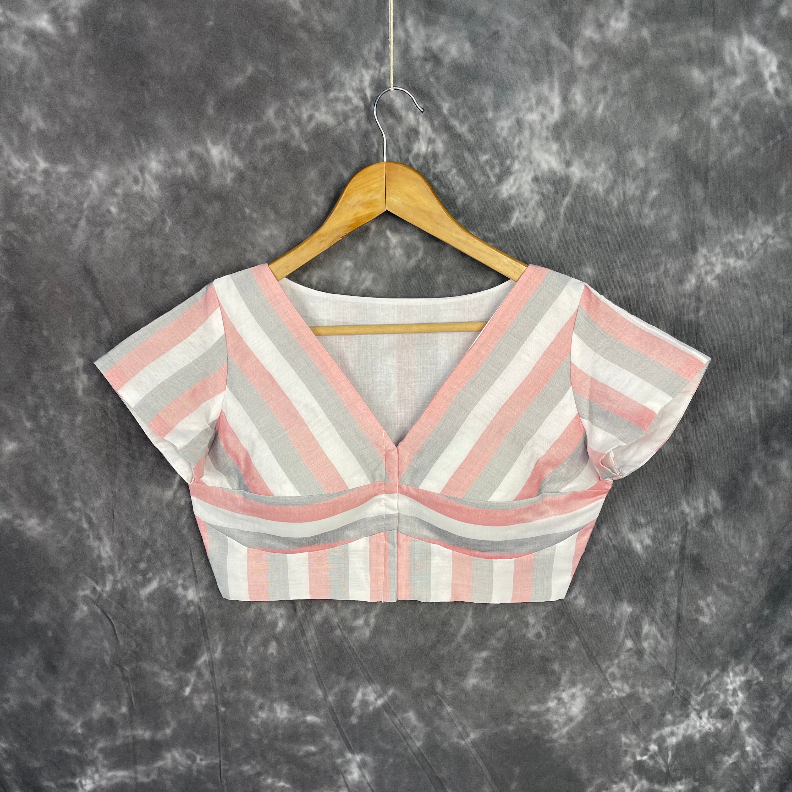 Funky Fusion Multis Strip Color Coloured Chanderi Cotton Ready to Wear Blouse - kapda Tailor - Distacart