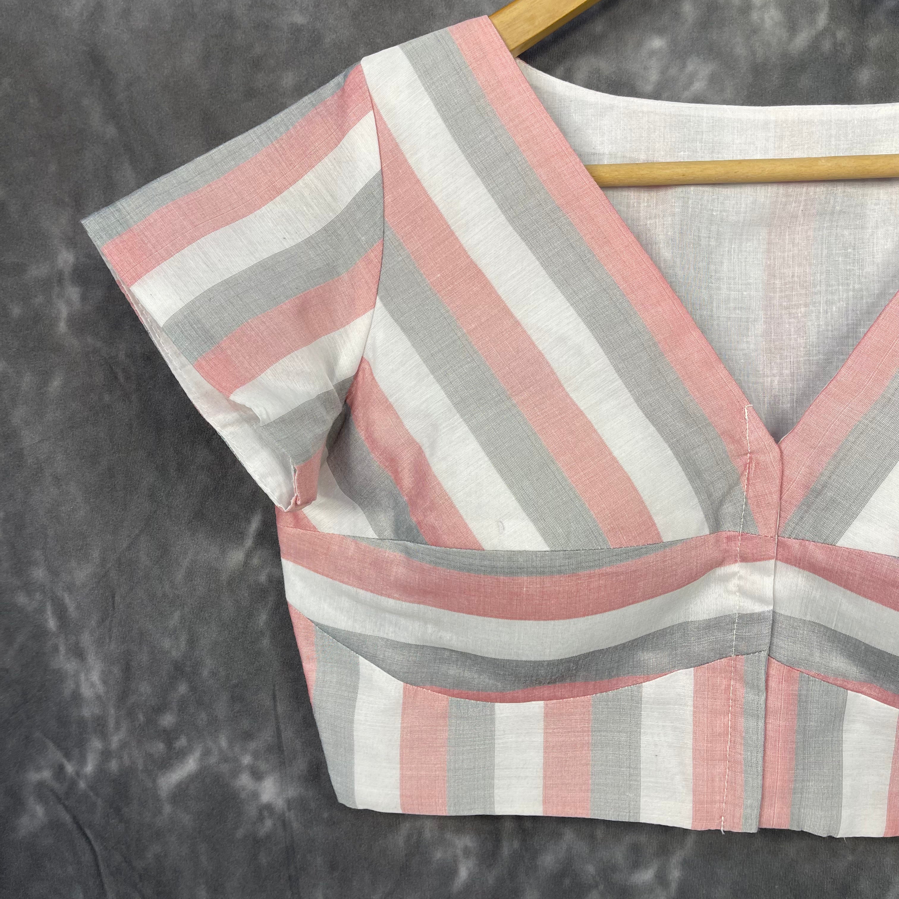 Funky Fusion Multis Strip Color Coloured Chanderi Cotton Ready to Wear Blouse - kapda Tailor - Distacart