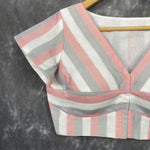 Thumbnail for Funky Fusion Multis Strip Color Coloured Chanderi Cotton Ready to Wear Blouse - kapda Tailor - Distacart