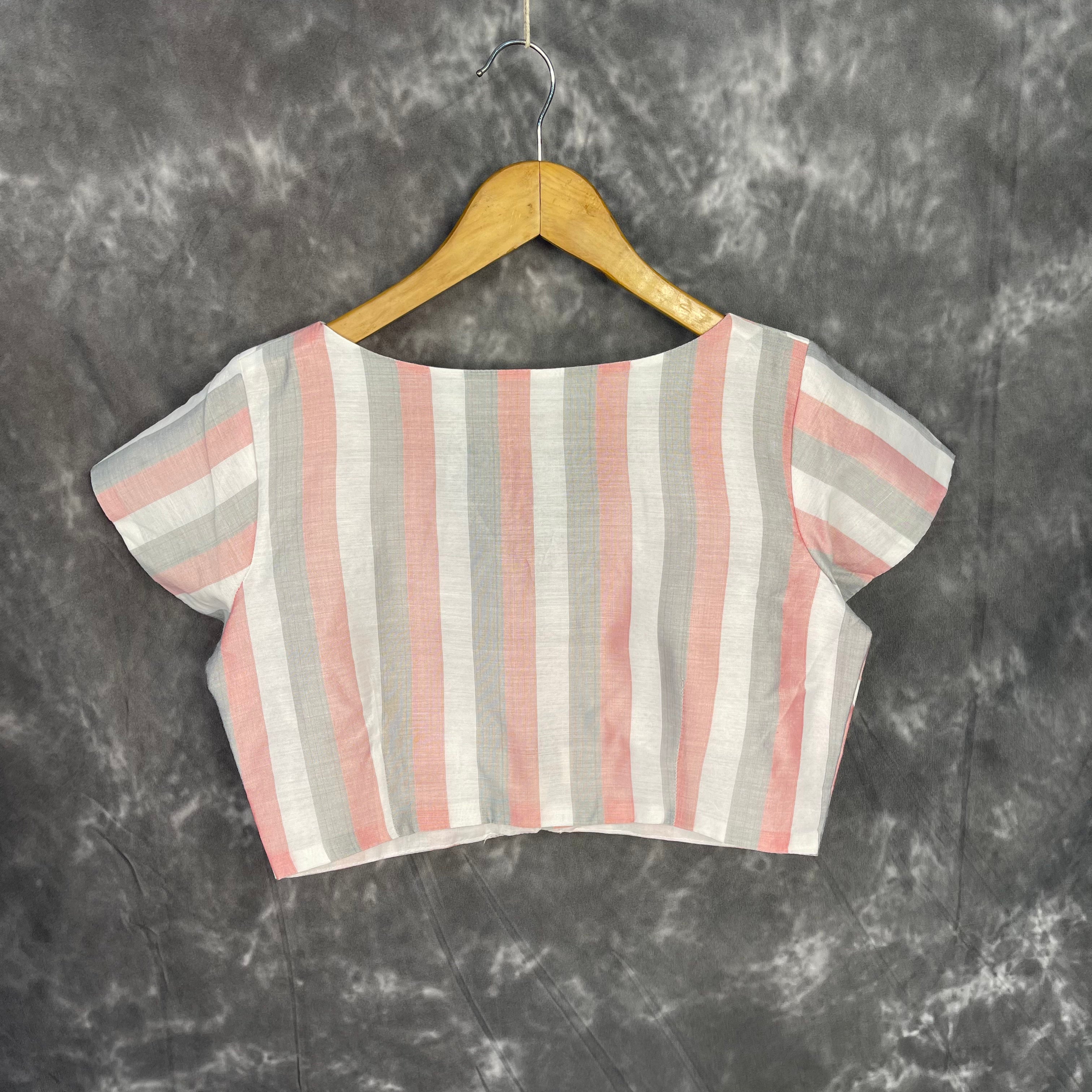 Funky Fusion Multis Strip Color Coloured Chanderi Cotton Ready to Wear Blouse - kapda Tailor - Distacart
