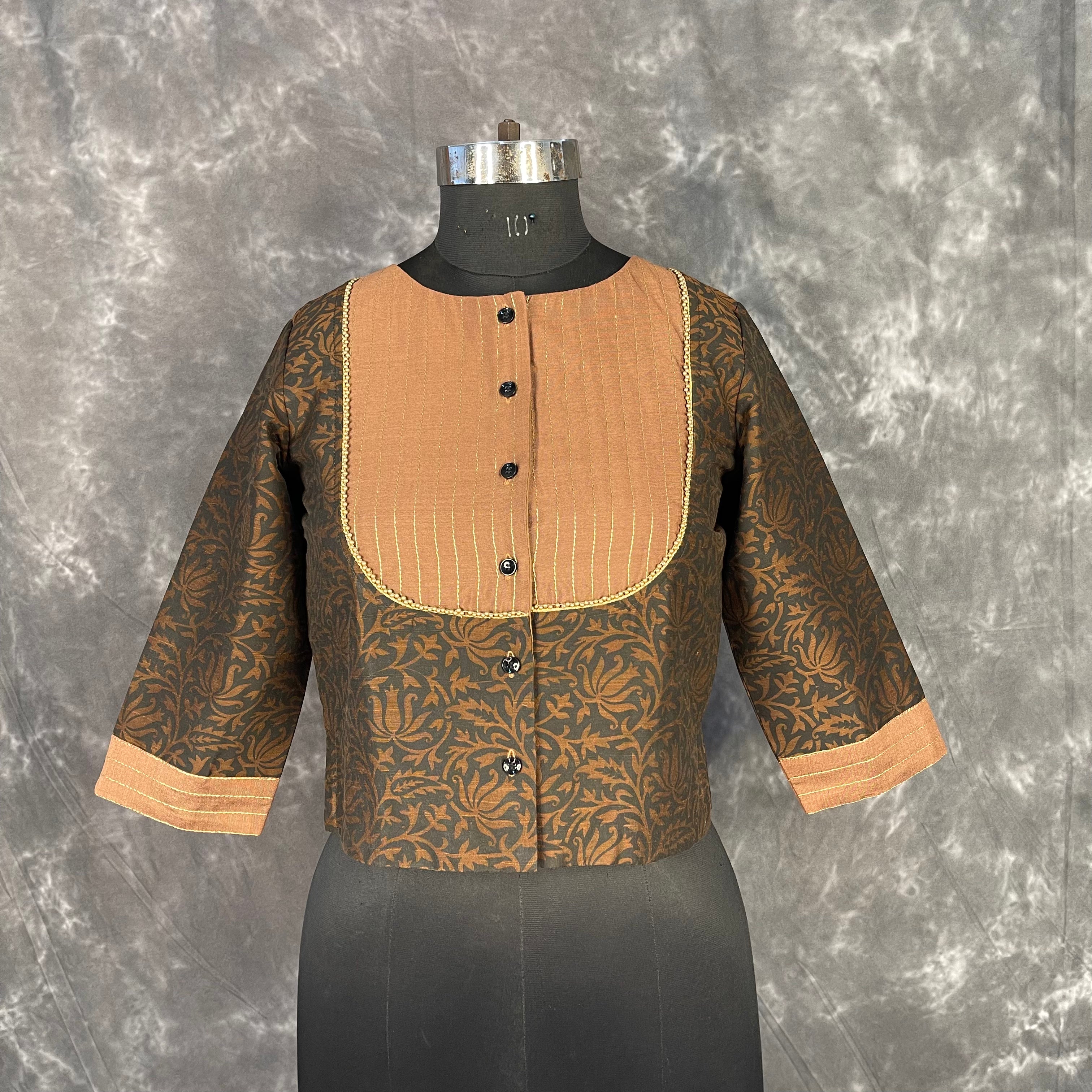 Wood Wish Brown Coloured Cotton Silk Ready to Wear Blouse - kapda Tailor - Distacart