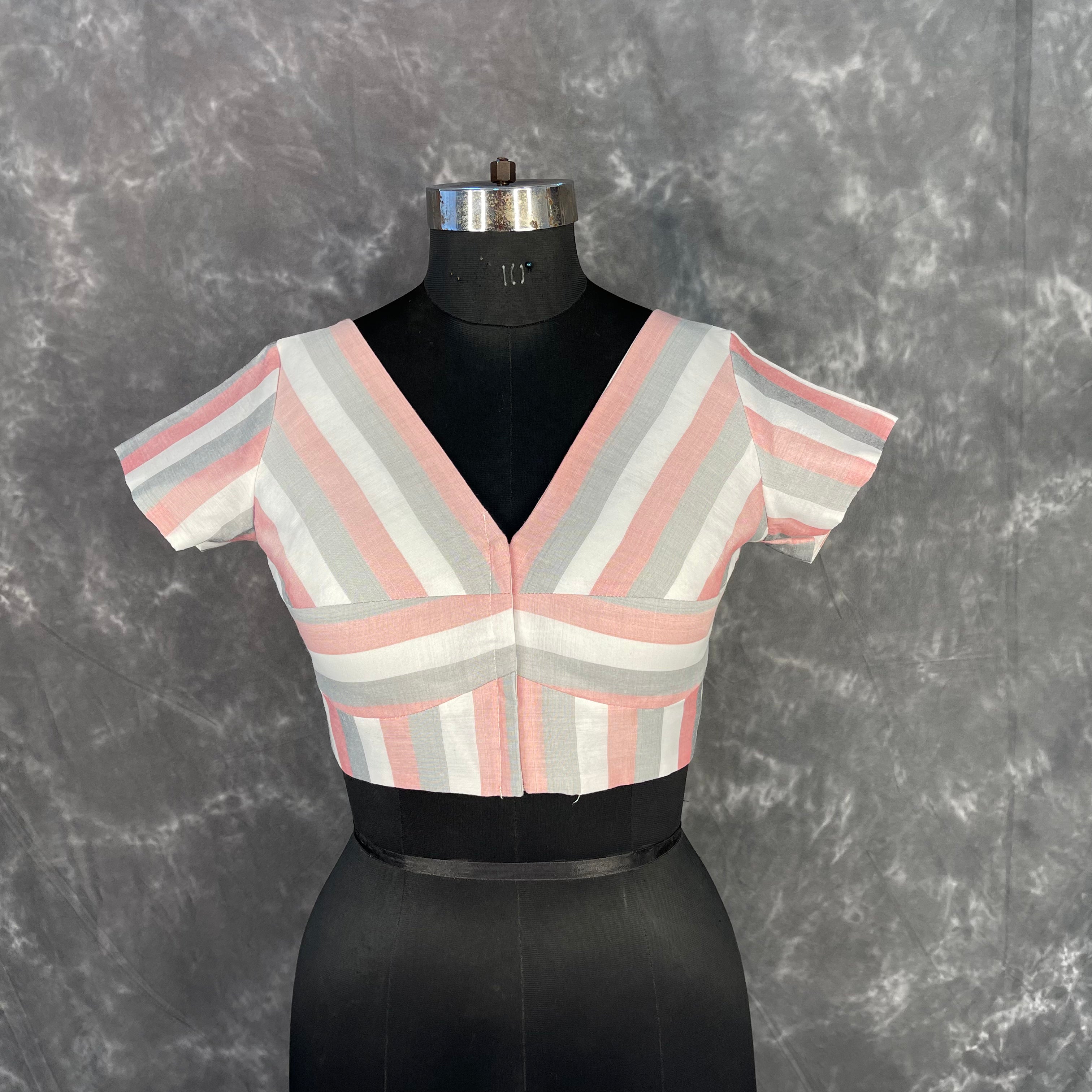 Funky Fusion Multis Strip Color Coloured Chanderi Cotton Ready to Wear Blouse - kapda Tailor - Distacart