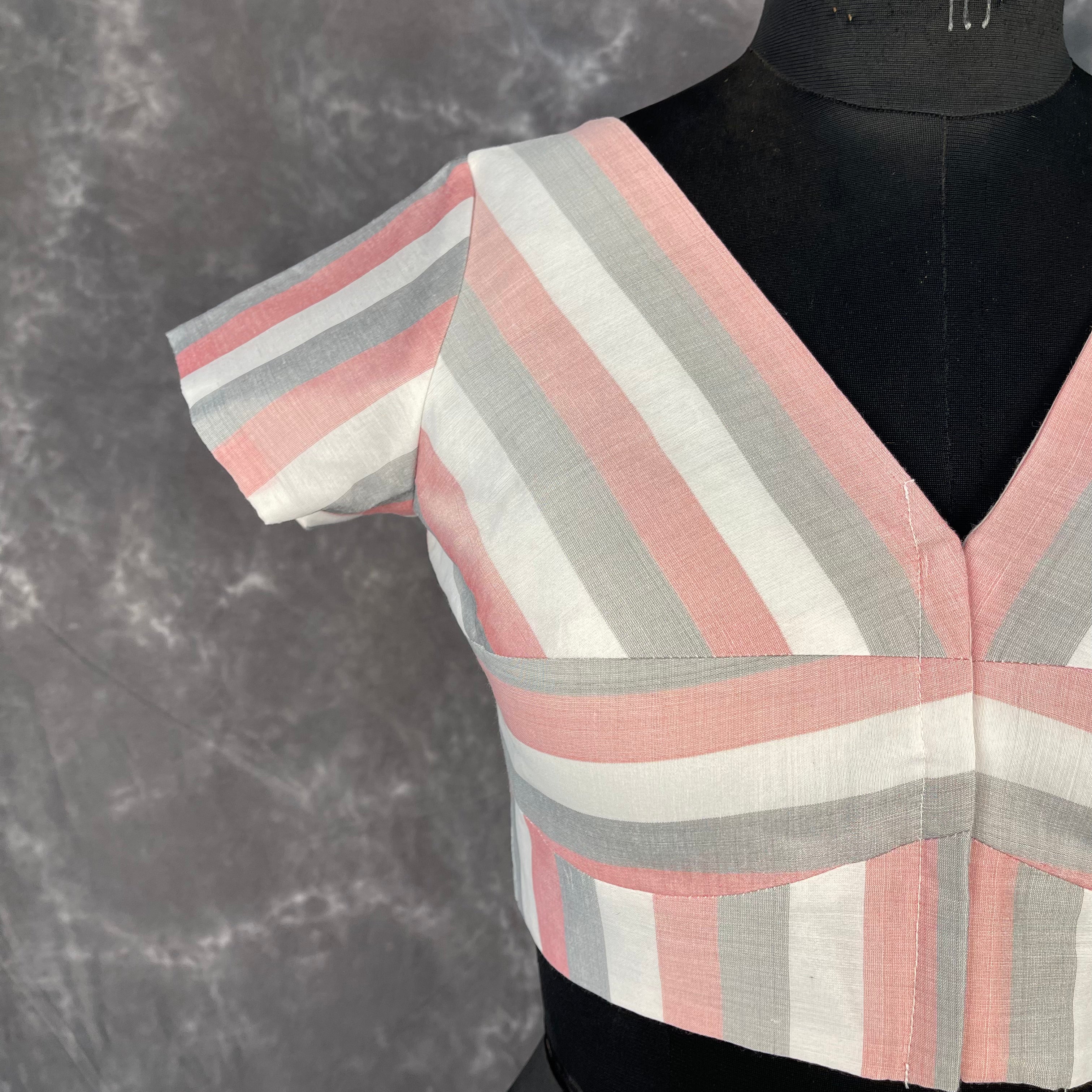 Funky Fusion Multis Strip Color Coloured Chanderi Cotton Ready to Wear Blouse - kapda Tailor - Distacart