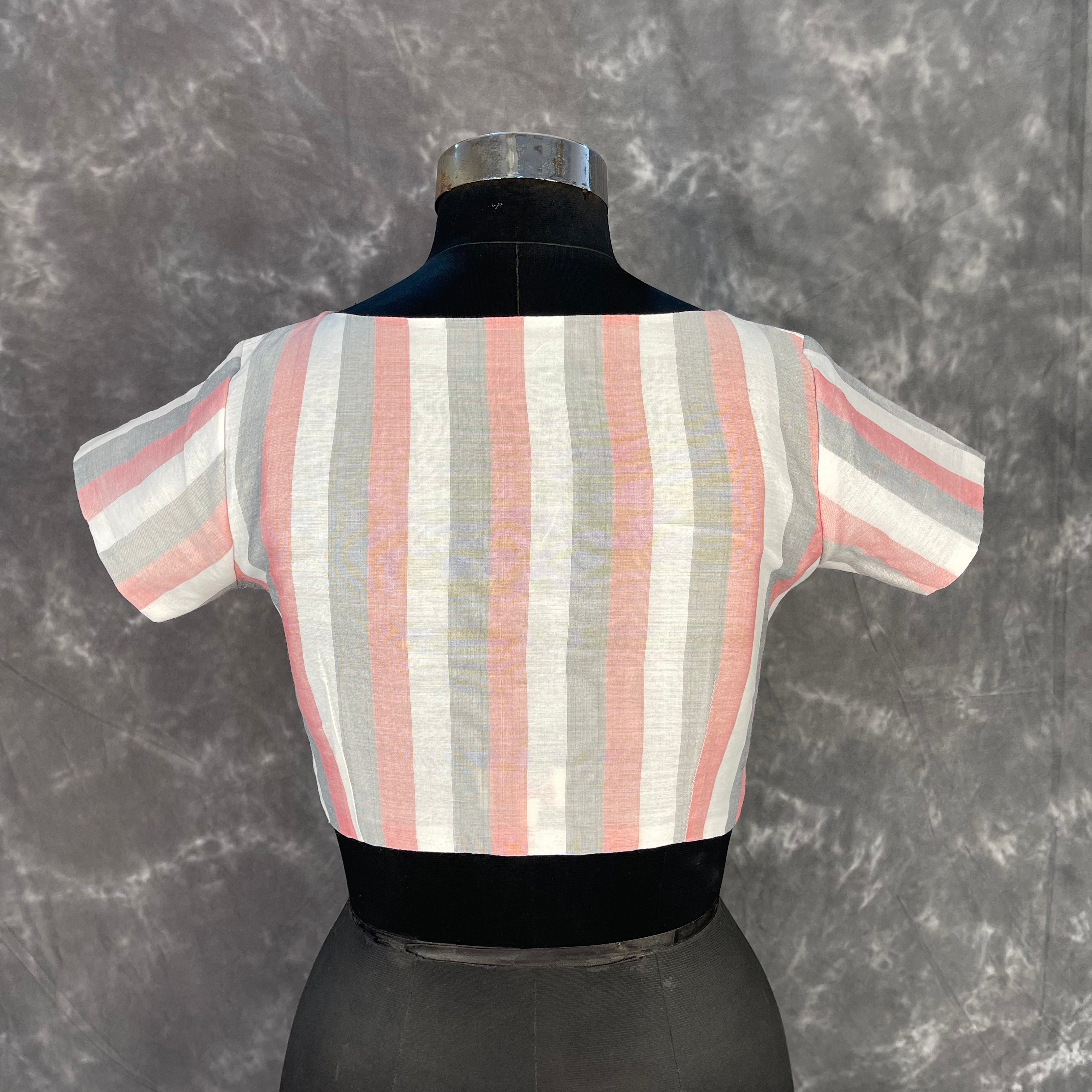 Funky Fusion Multis Strip Color Coloured Chanderi Cotton Ready to Wear Blouse - kapda Tailor - Distacart