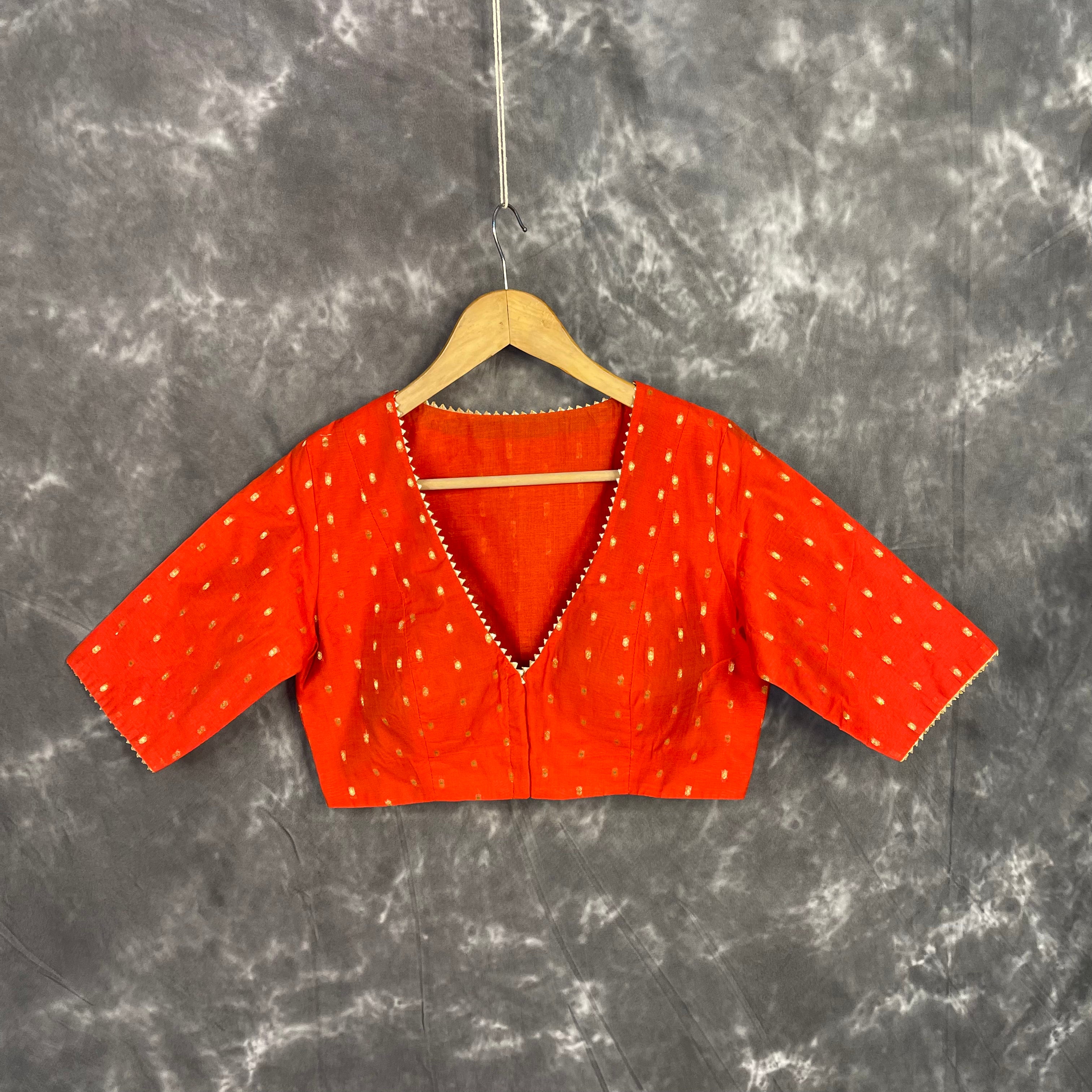 Rakhtbeej Medium Burnt Orange Coloured Chanderi with Gold Butta Weaving Ready to Wear Blouse - kapda Tailor - Distacart