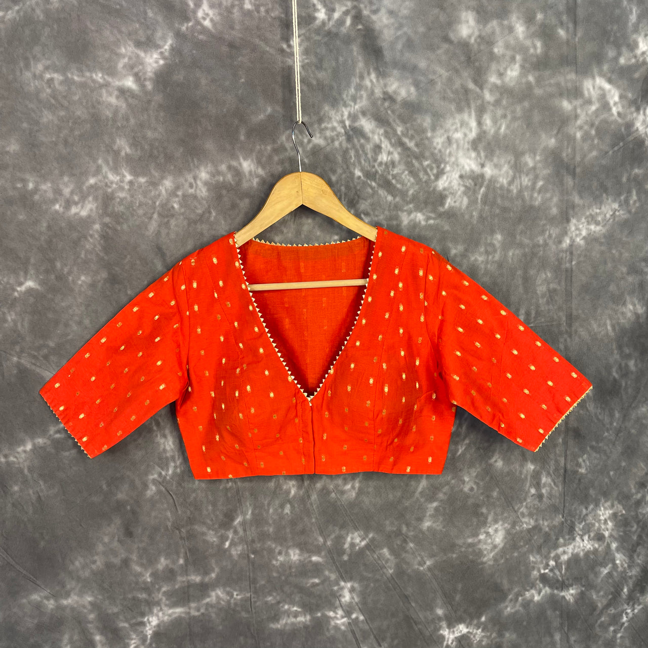 Rakhtbeej Medium Burnt Orange Coloured Chanderi with Gold Butta Weaving Ready to Wear Blouse - kapda Tailor