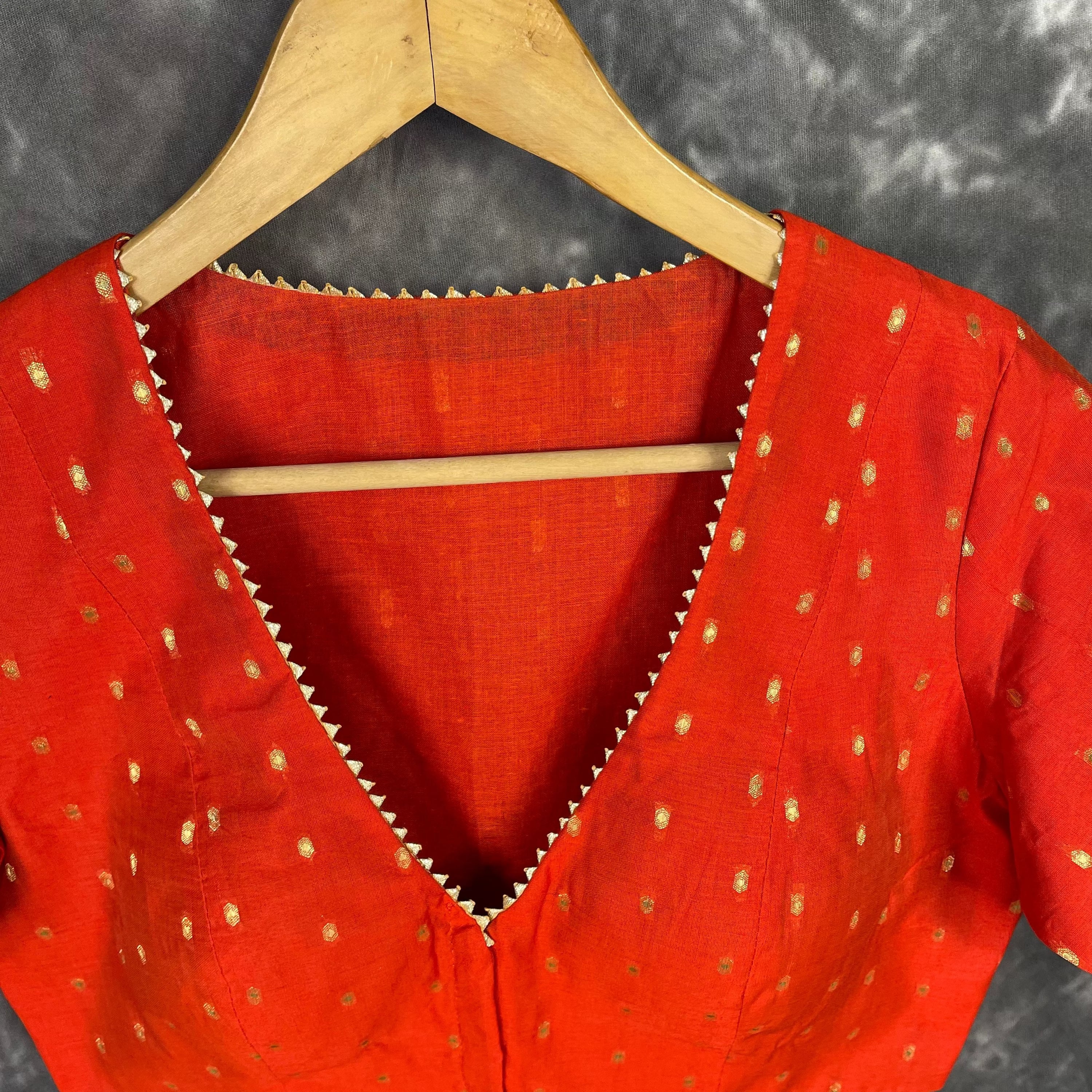 Rakhtbeej Medium Burnt Orange Coloured Chanderi with Gold Butta Weaving Ready to Wear Blouse - kapda Tailor - Distacart