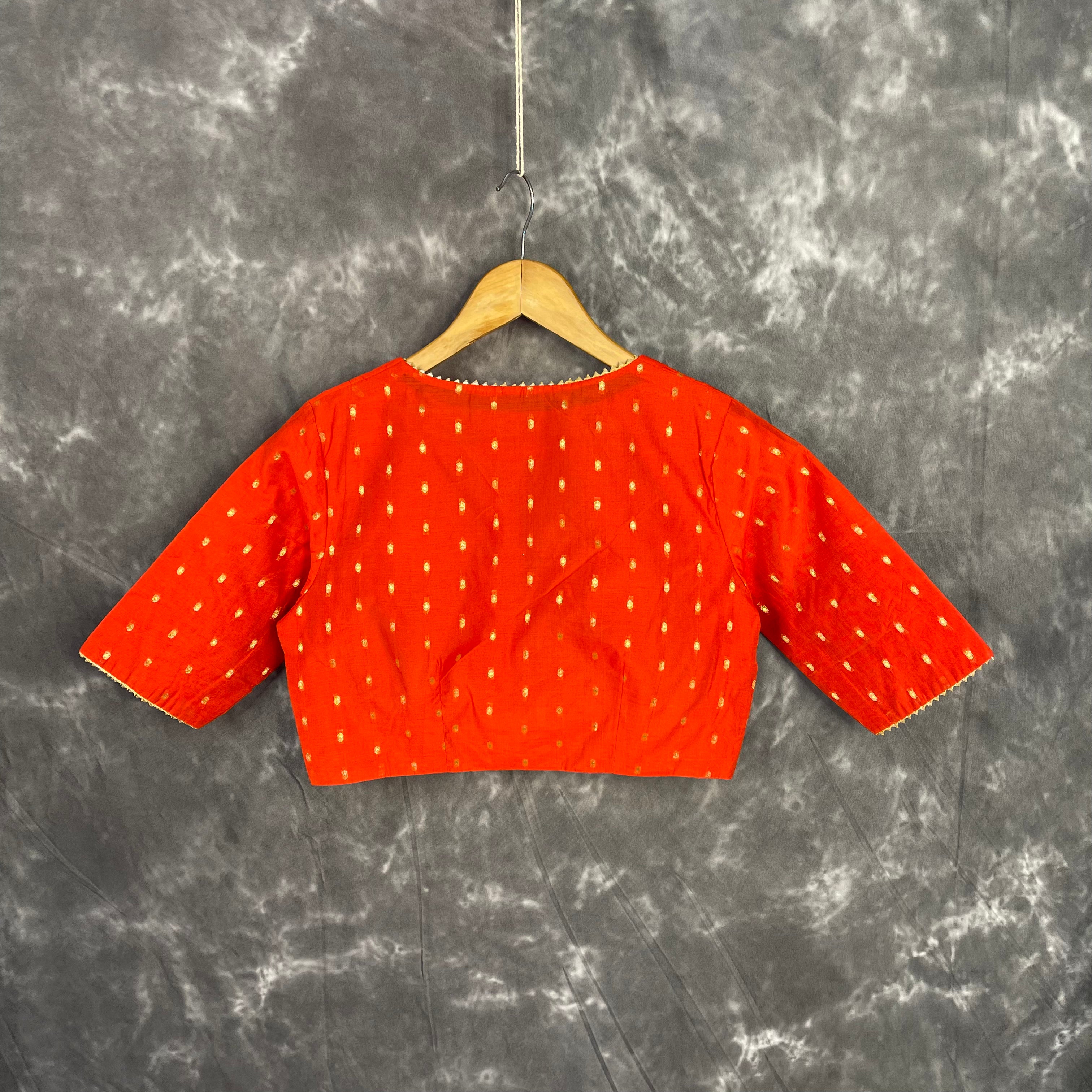 Rakhtbeej Medium Burnt Orange Coloured Chanderi with Gold Butta Weaving Ready to Wear Blouse - kapda Tailor - Distacart