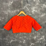 Thumbnail for Rakhtbeej Medium Burnt Orange Coloured Chanderi with Gold Butta Weaving Ready to Wear Blouse - kapda Tailor - Distacart