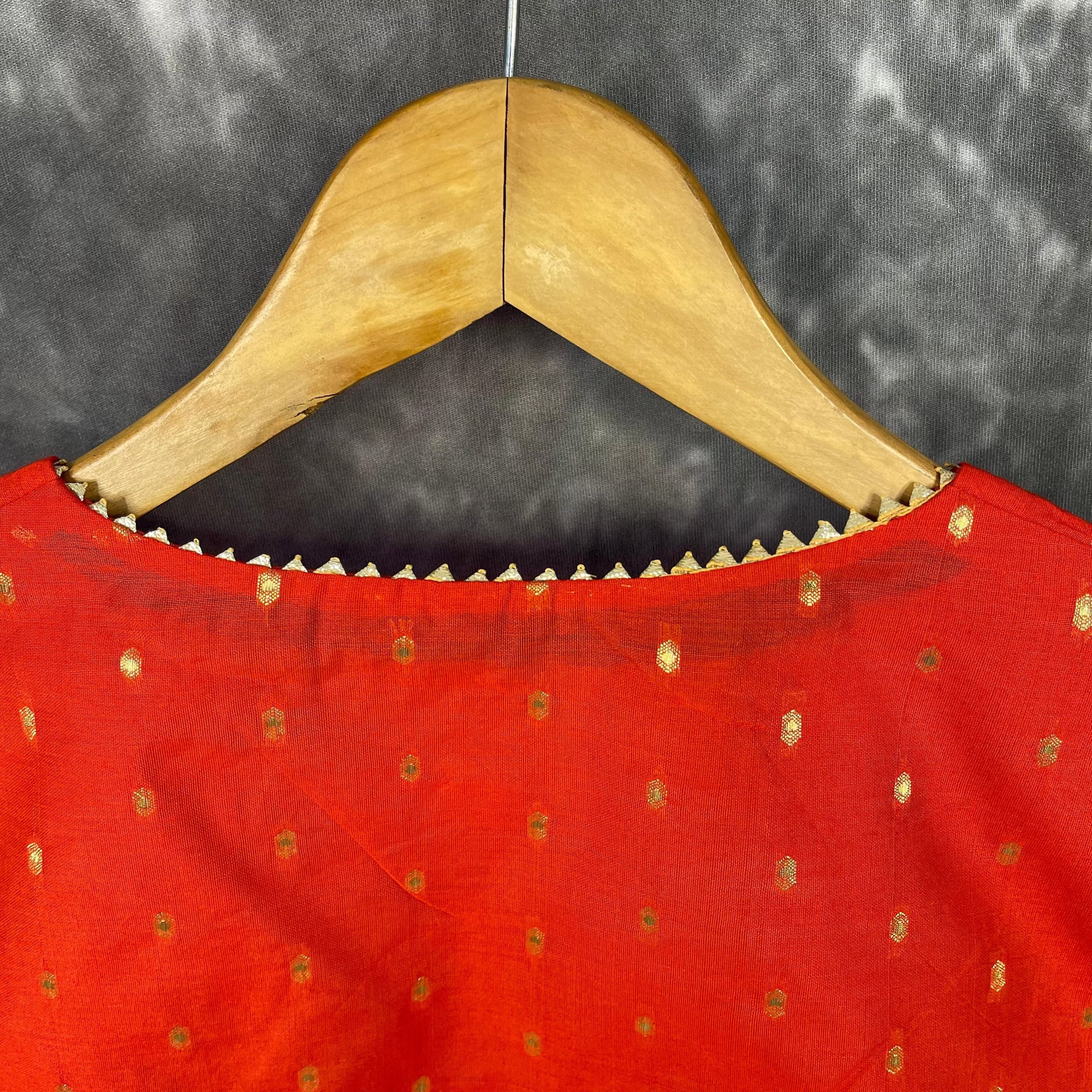 Rakhtbeej Medium Burnt Orange Coloured Chanderi with Gold Butta Weaving Ready to Wear Blouse - kapda Tailor - Distacart