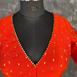 Thumbnail for Rakhtbeej Medium Burnt Orange Coloured Chanderi with Gold Butta Weaving Ready to Wear Blouse - kapda Tailor - Distacart