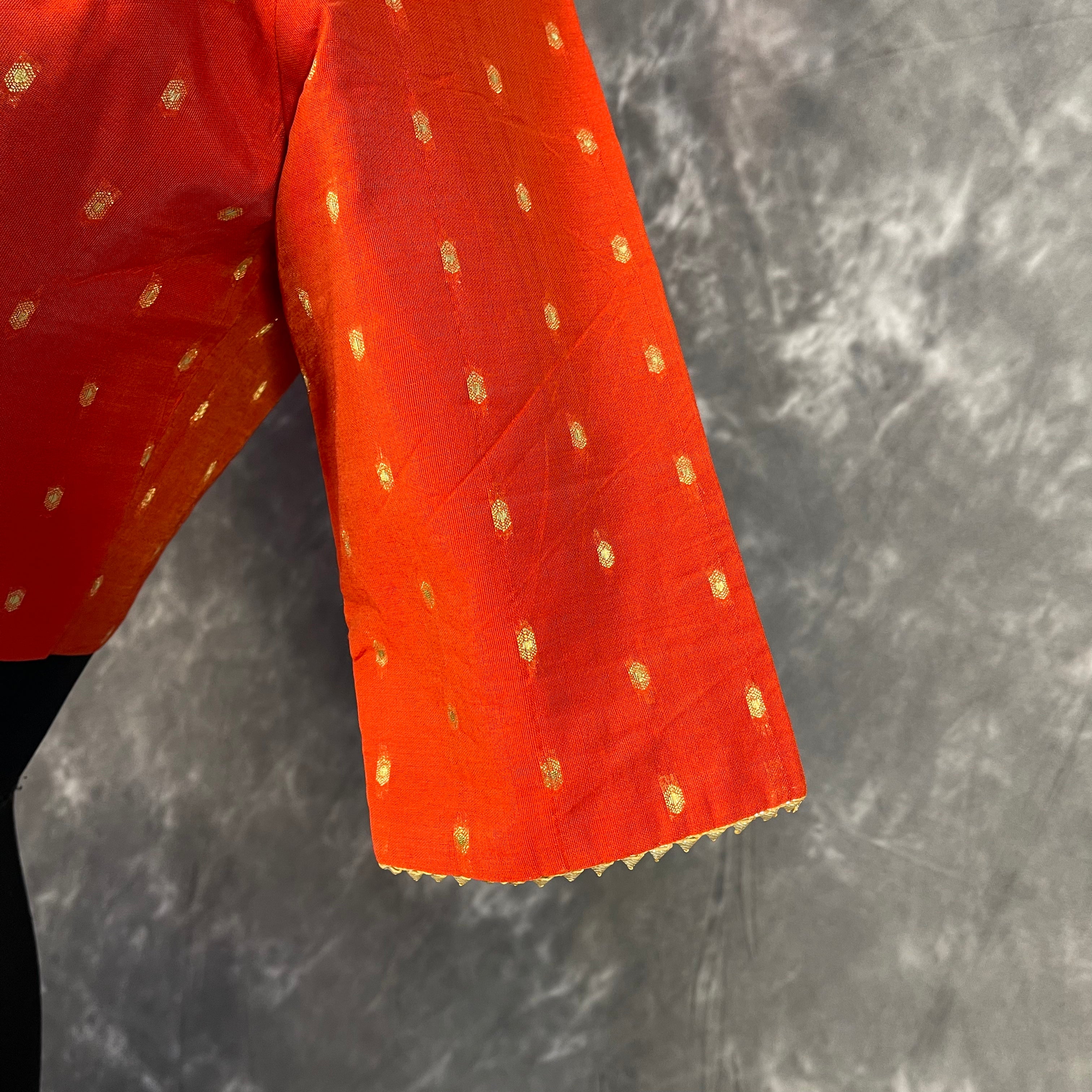 Rakhtbeej Medium Burnt Orange Coloured Chanderi with Gold Butta Weaving Ready to Wear Blouse - kapda Tailor - Distacart