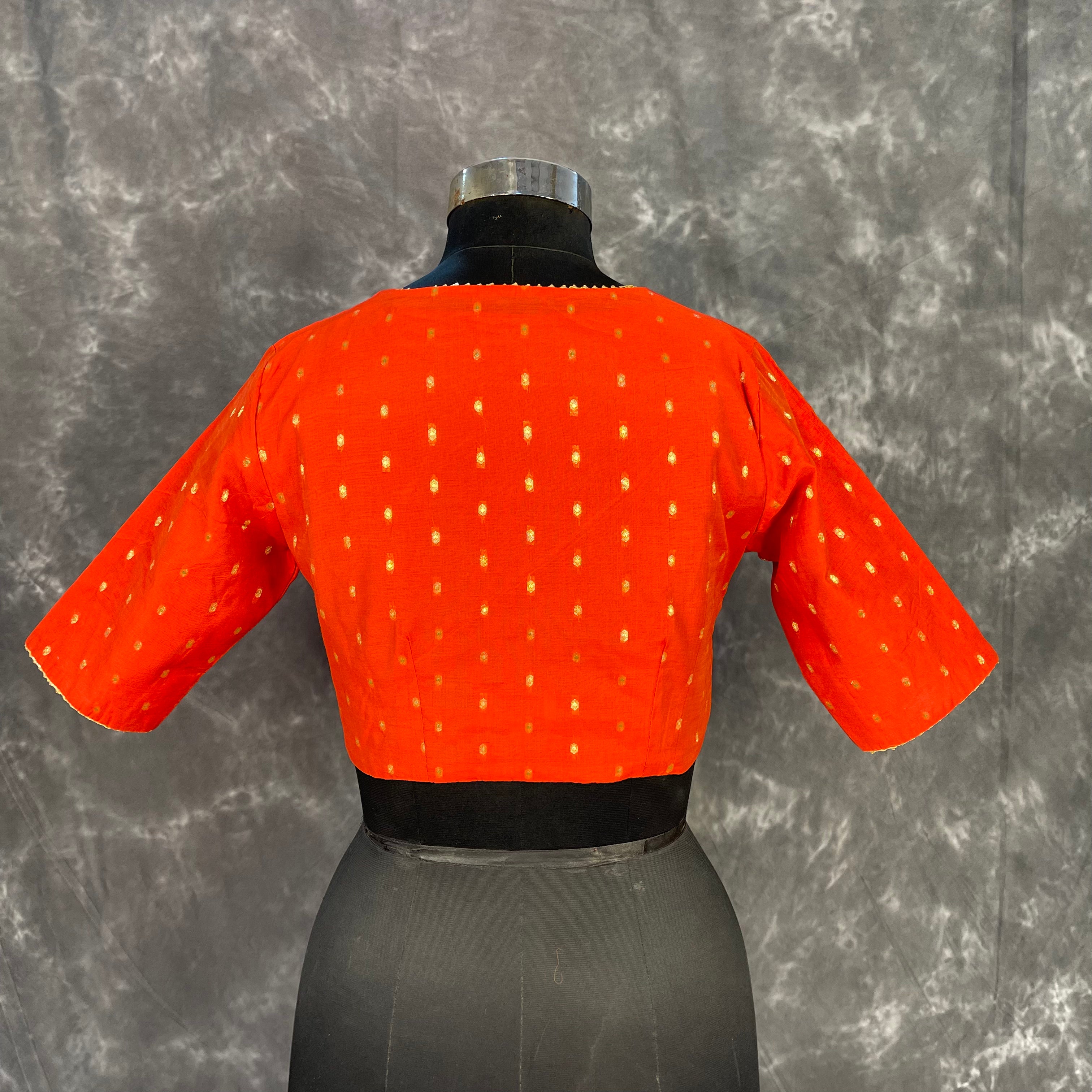 Rakhtbeej Medium Burnt Orange Coloured Chanderi with Gold Butta Weaving Ready to Wear Blouse - kapda Tailor - Distacart