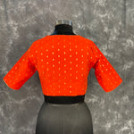 Thumbnail for Rakhtbeej Medium Burnt Orange Coloured Chanderi with Gold Butta Weaving Ready to Wear Blouse - kapda Tailor - Distacart