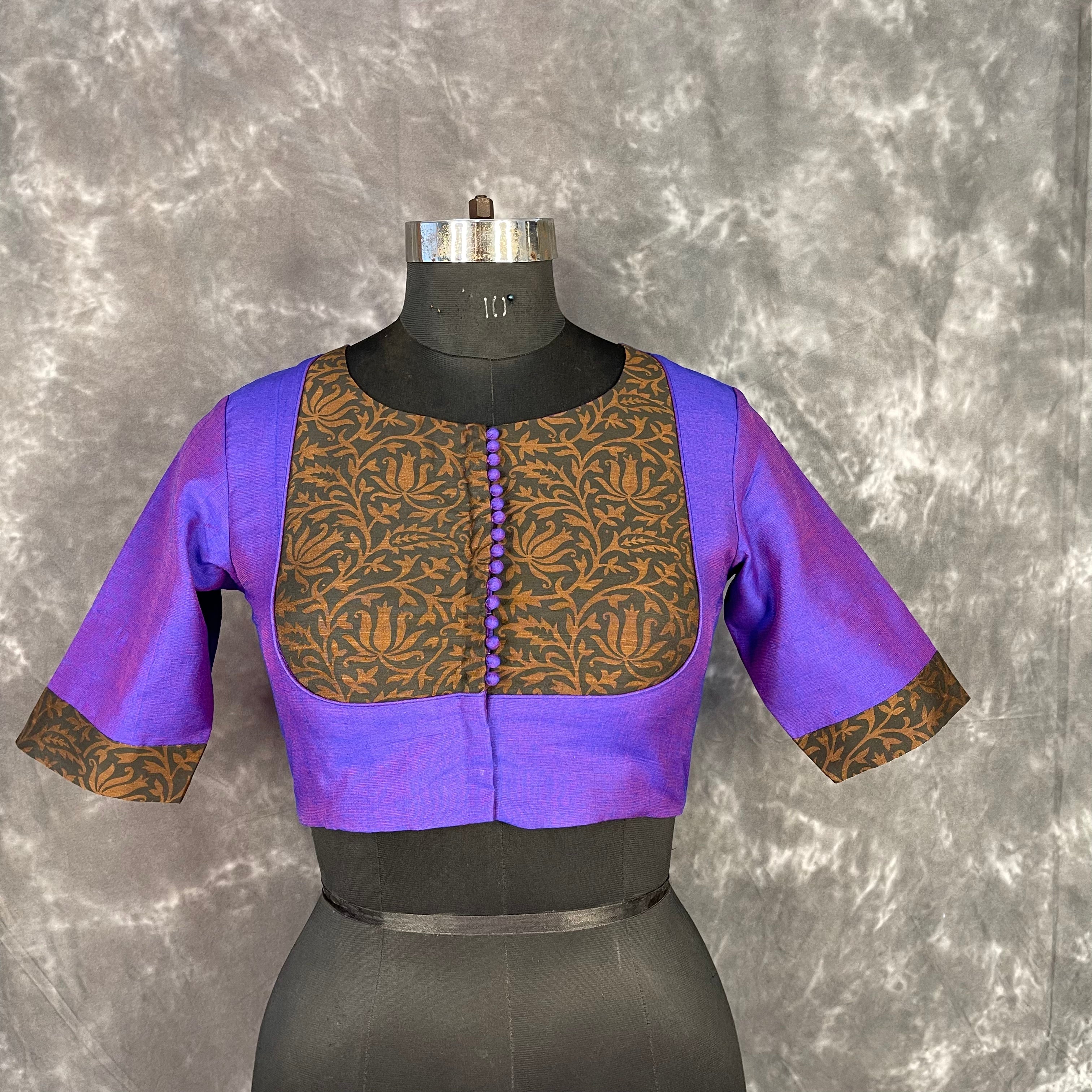 Greeky Blush Purple / Brown Coloured Cotto Silk/Cotton Silk Printed Ready to Wear Blouse - kapda Tailor - Distacart