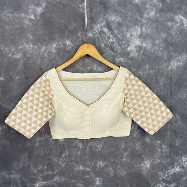 Barf Ki Saugat Cream Coloured Chanderi Cotton & Chanderi Broket Ready to Wear Blouse - kapda Tailor - Distacart