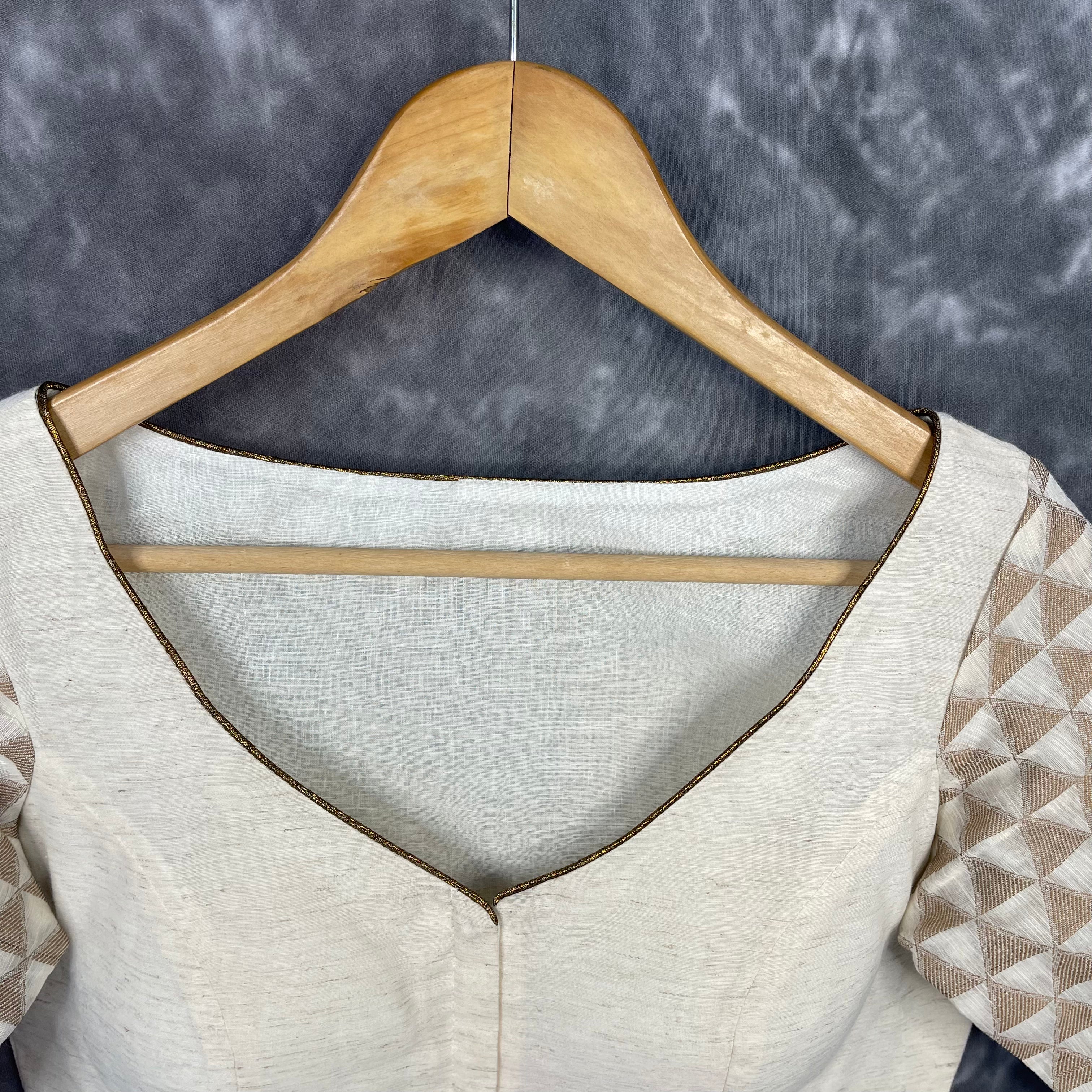 Barf Ki Saugat Cream Coloured Chanderi Cotton & Chanderi Broket Ready to Wear Blouse - kapda Tailor - Distacart