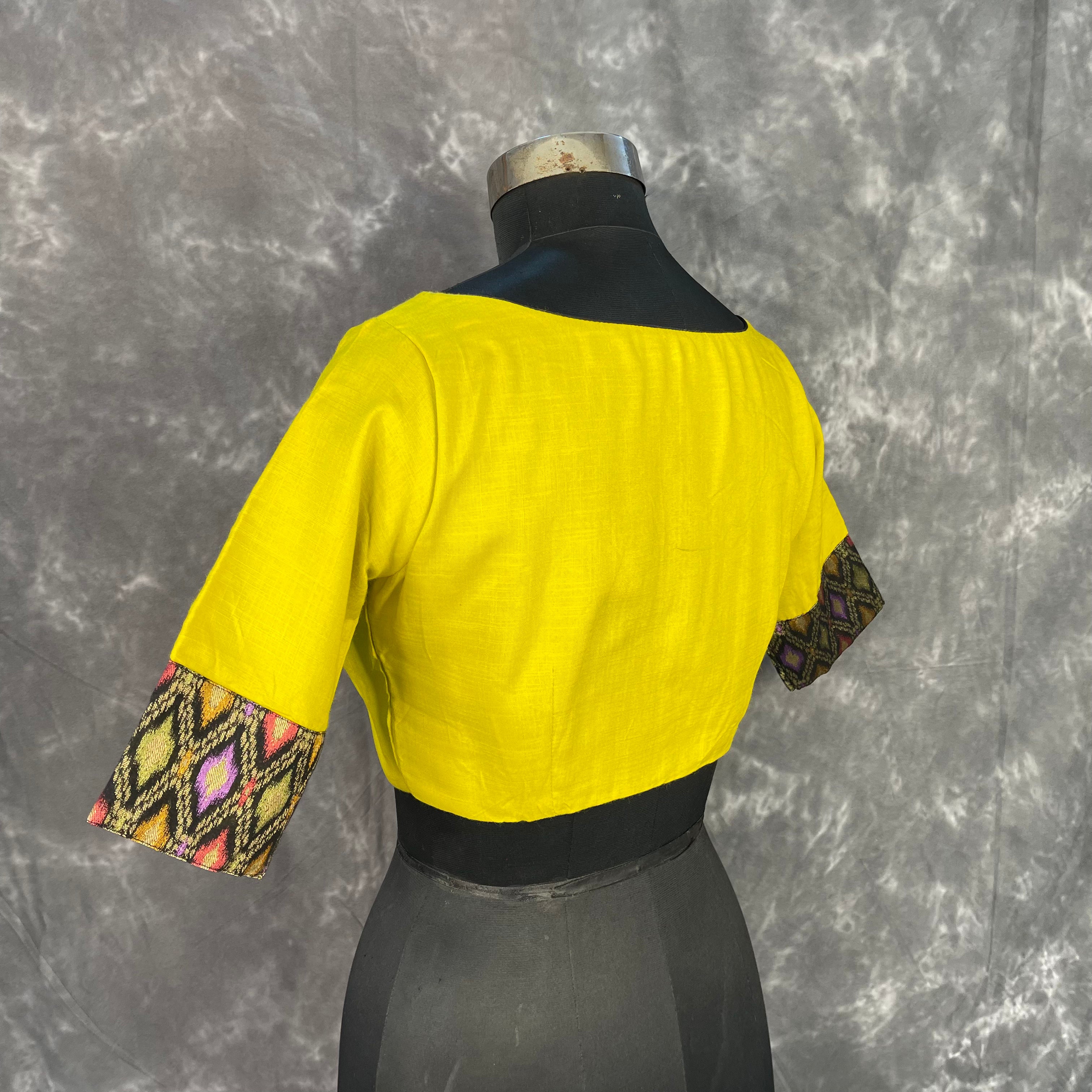 Kachha Nimboo Lemon Yellow Coloured Cotton /Jackard Ready to Wear Blouse - kapda Tailor - Distacart