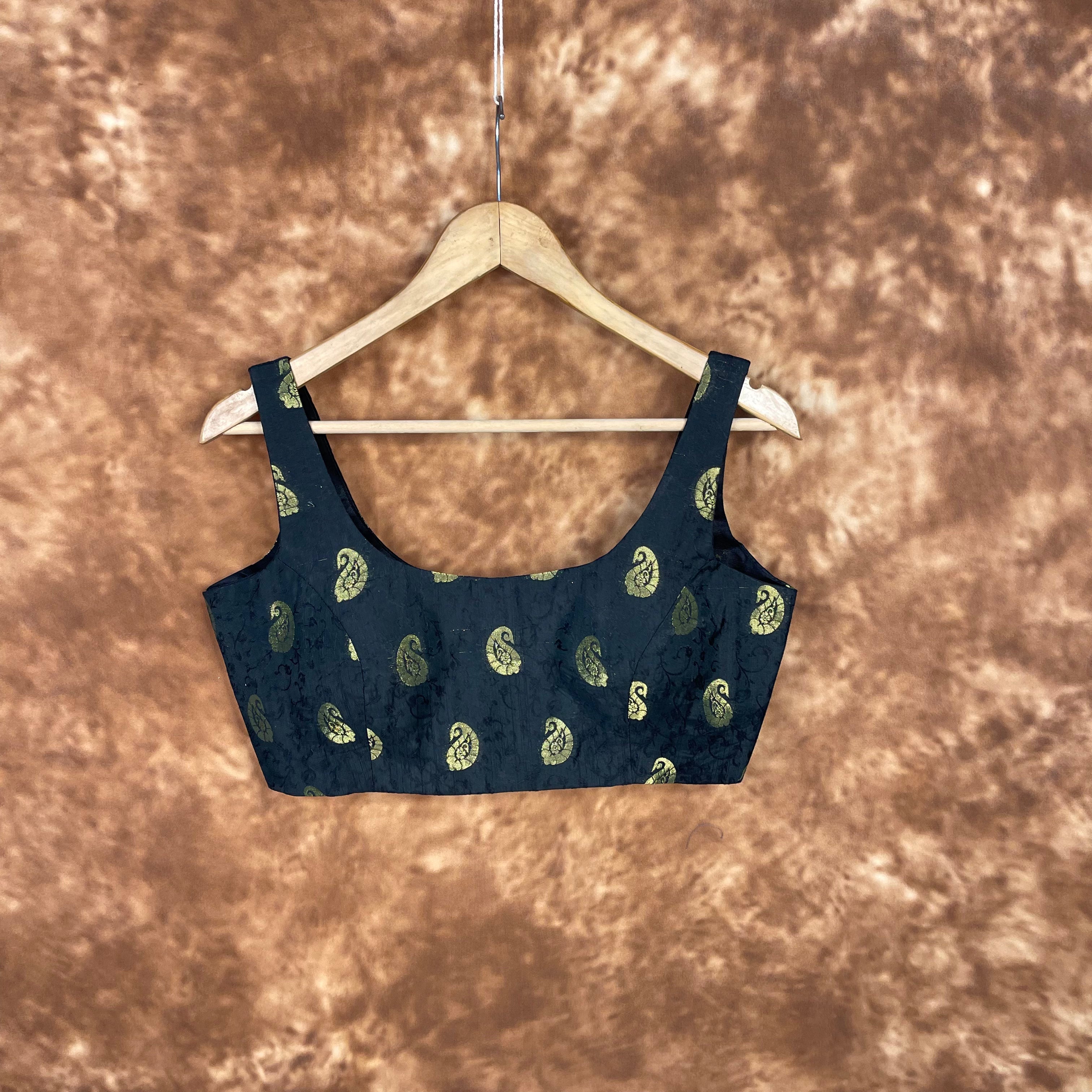 Raven Black Forest Coloured Broket Cotton Ready to Wear Blouse - kapda Tailor - Distacart