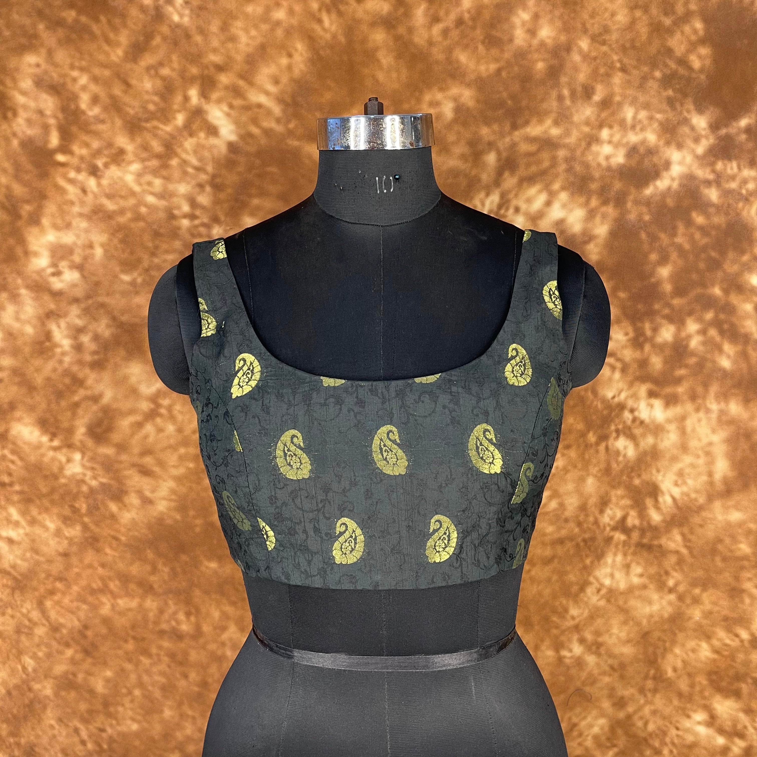 Raven Black Forest Coloured Broket Cotton Ready to Wear Blouse - kapda Tailor - Distacart