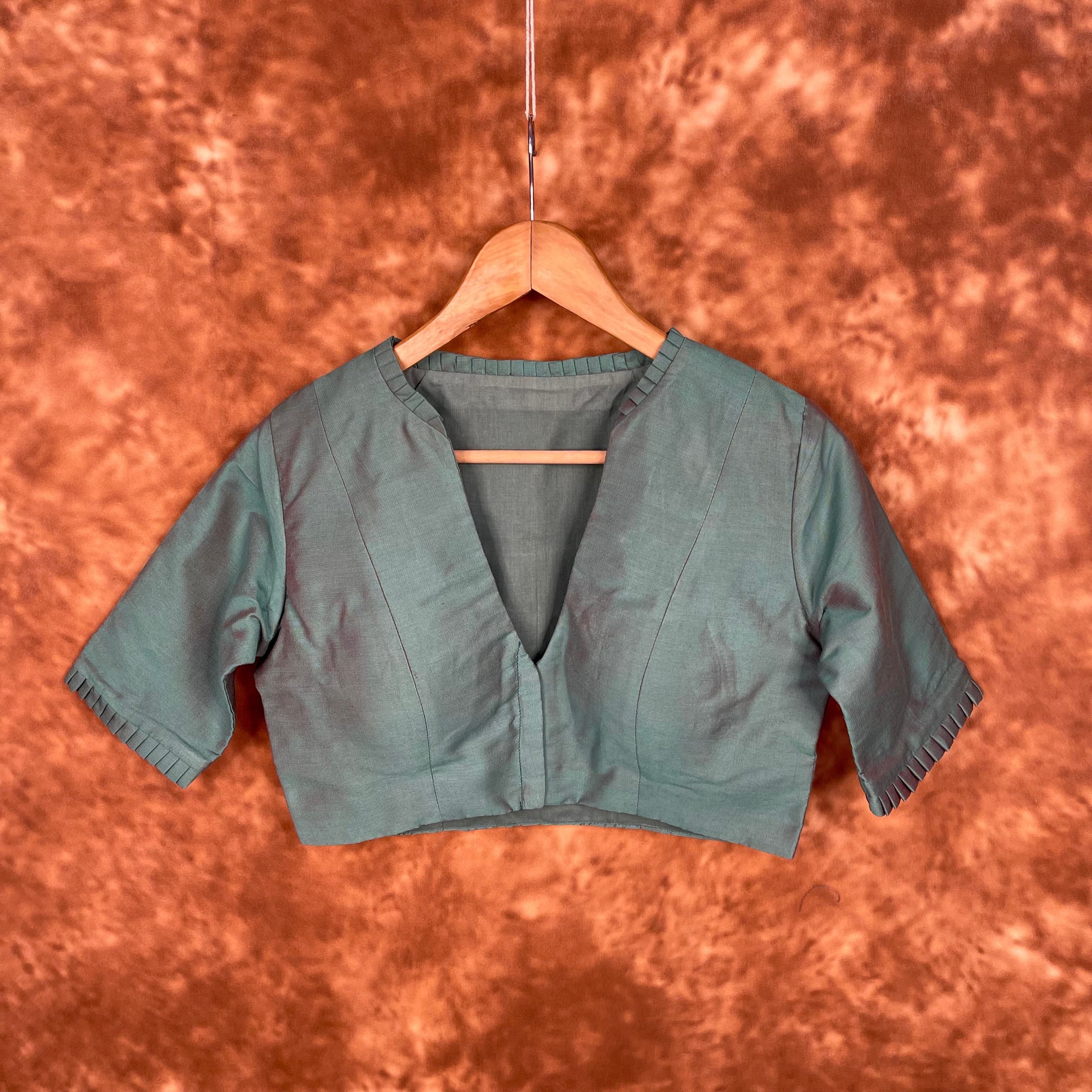 Greesy Fashion Sage Green Coloured Silk Cotton Ready to Wear Blouse - kapda Tailor - Distacart