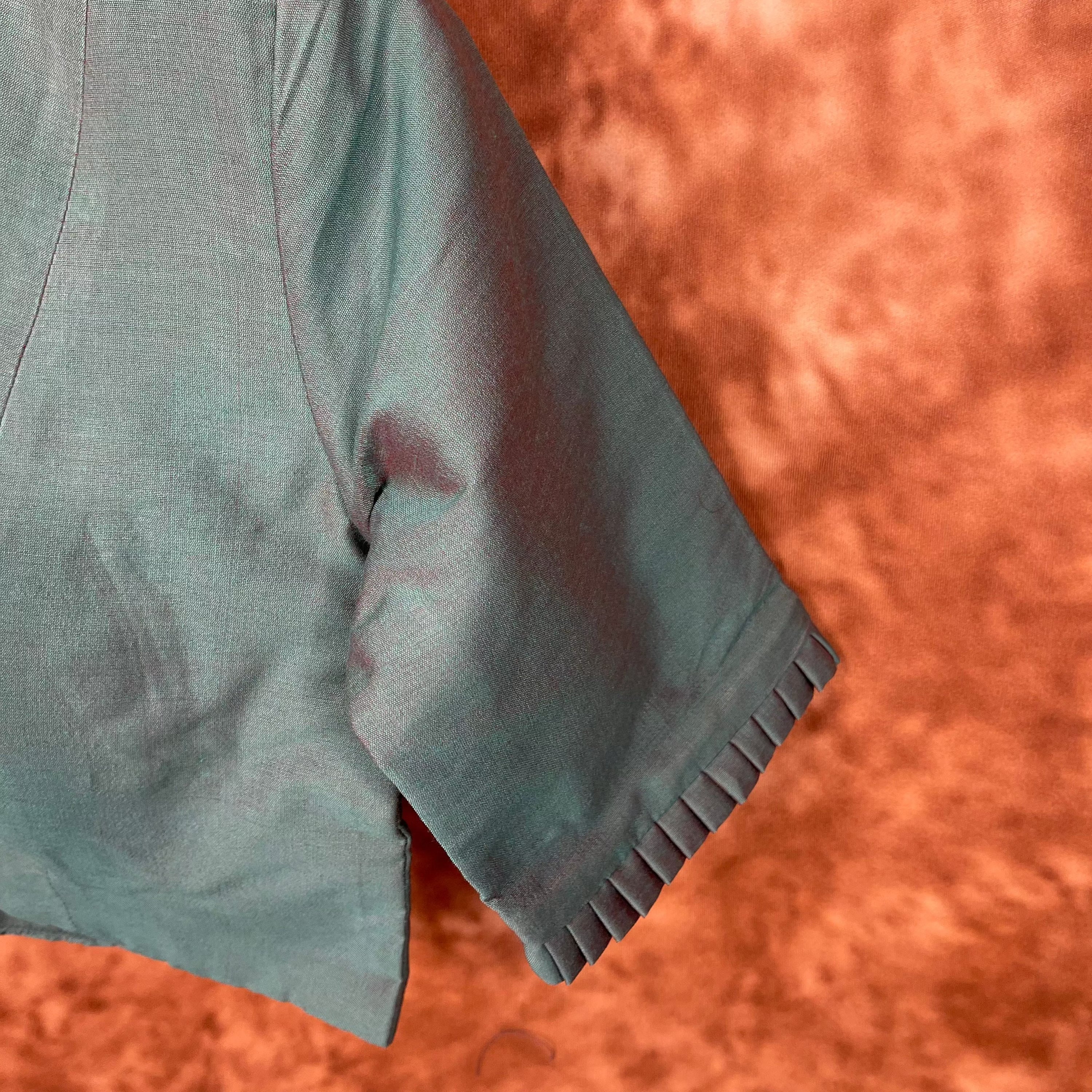 Greesy Fashion Sage Green Coloured Silk Cotton Ready to Wear Blouse - kapda Tailor - Distacart