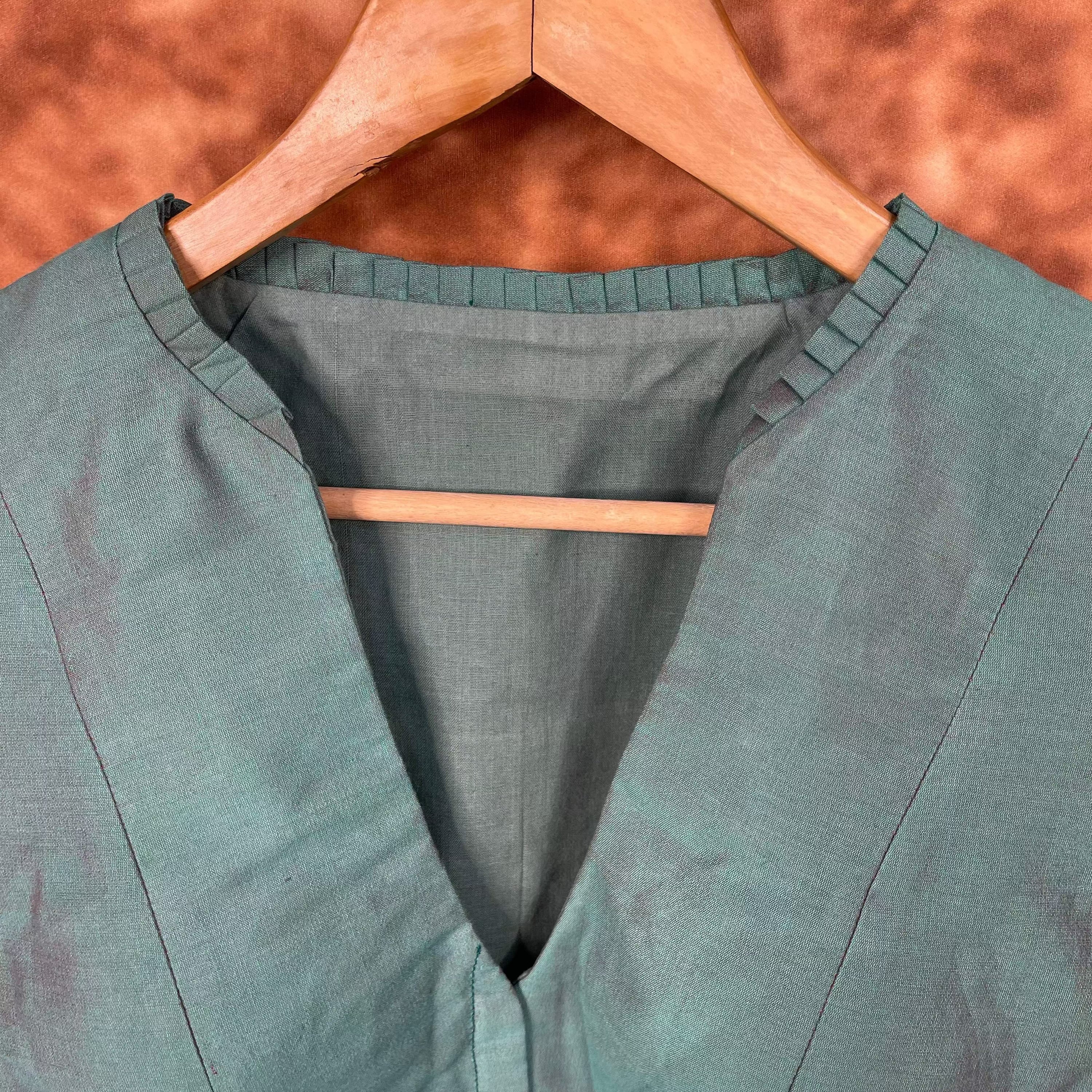Greesy Fashion Sage Green Coloured Silk Cotton Ready to Wear Blouse - kapda Tailor - Distacart