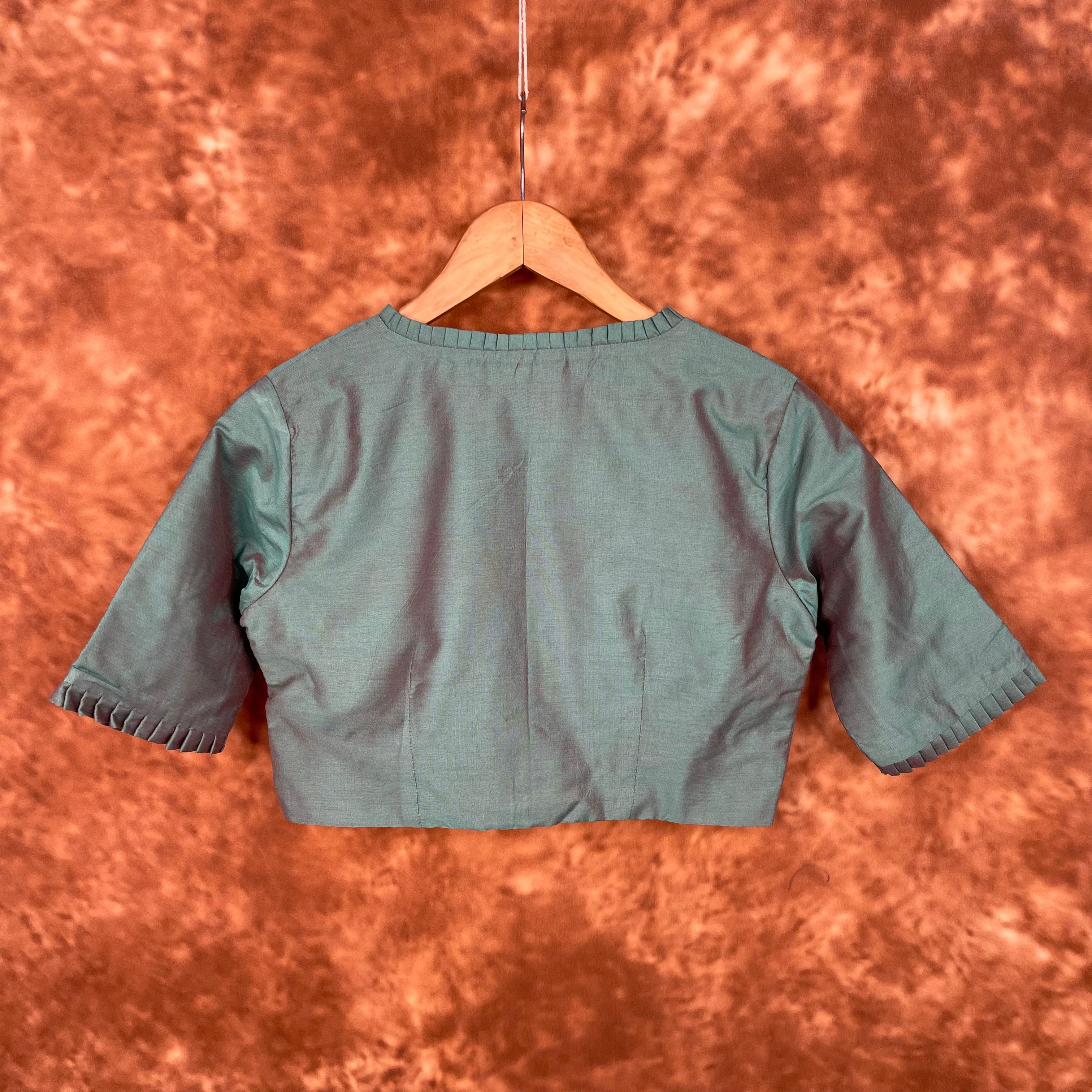 Greesy Fashion Sage Green Coloured Silk Cotton Ready to Wear Blouse - kapda Tailor - Distacart